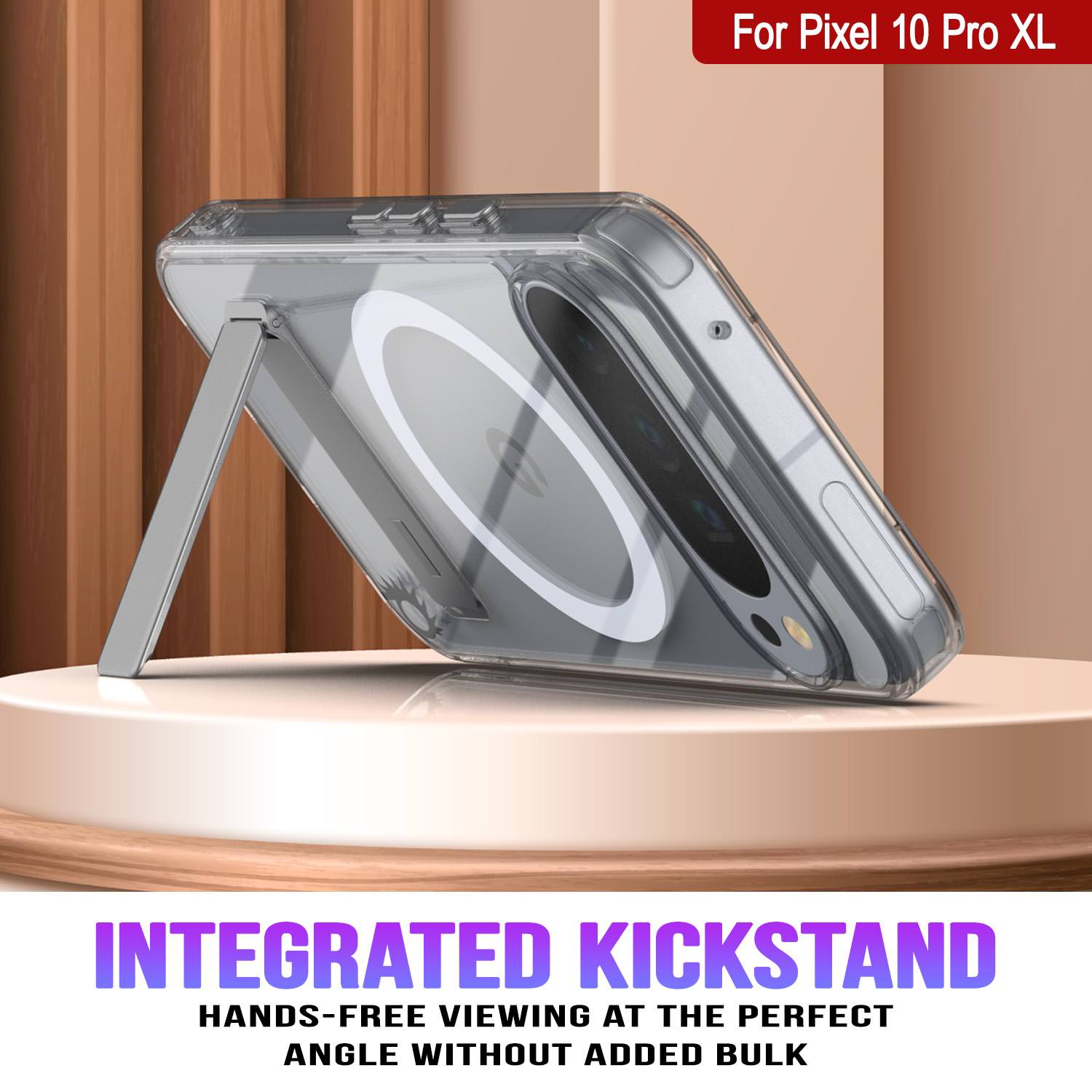 PunkCase for Google Pixel 10 Pro XL [Crystal Kickstand Series] Magnetic Clear Case w/Kickstand