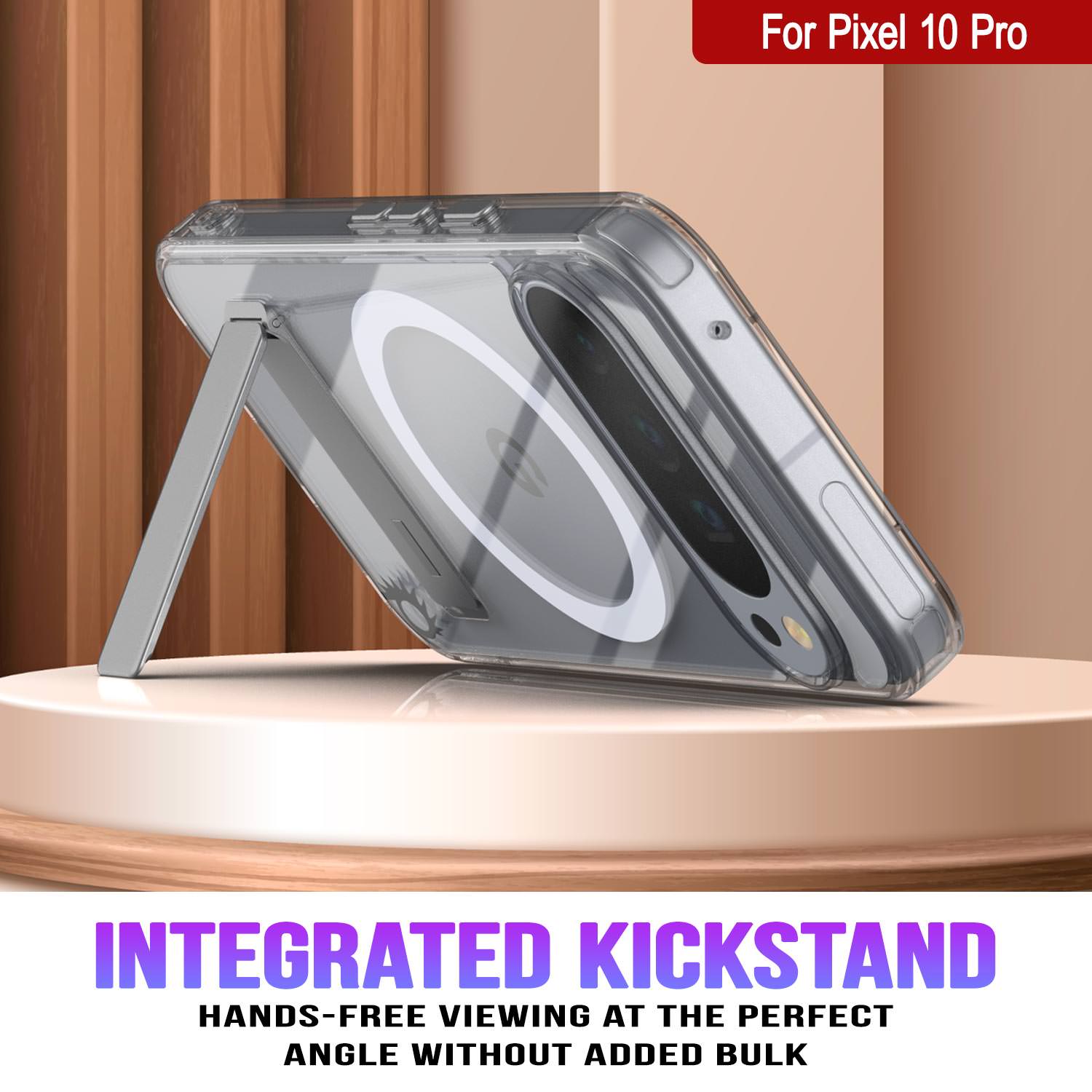 PunkCase for Google Pixel 10 Pro [Crystal Kickstand Series] Magnetic Clear Case w/Kickstand