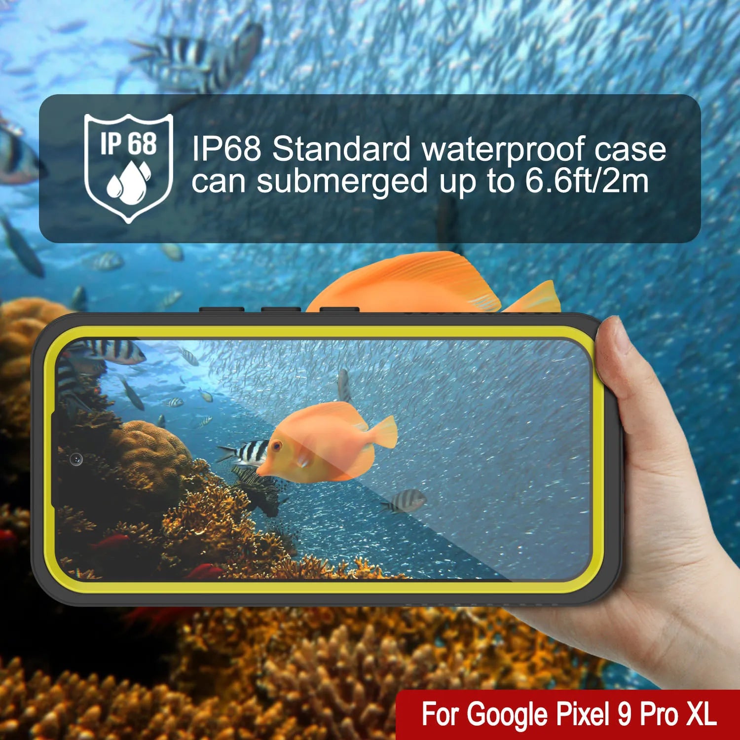 Google Pixel 9 Pro XL Waterproof Case, Punkcase [Extreme Series] Armor Cover W/ Built In Screen Protector [Yellow]