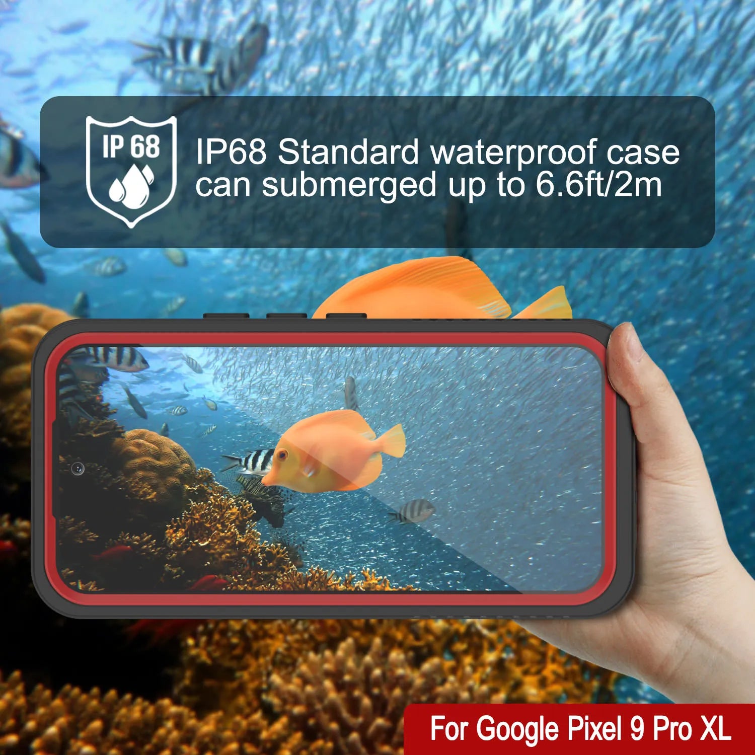 Google Pixel 9 Pro XL Waterproof Case, Punkcase [Extreme Series] Armor Cover W/ Built In Screen Protector [Red]