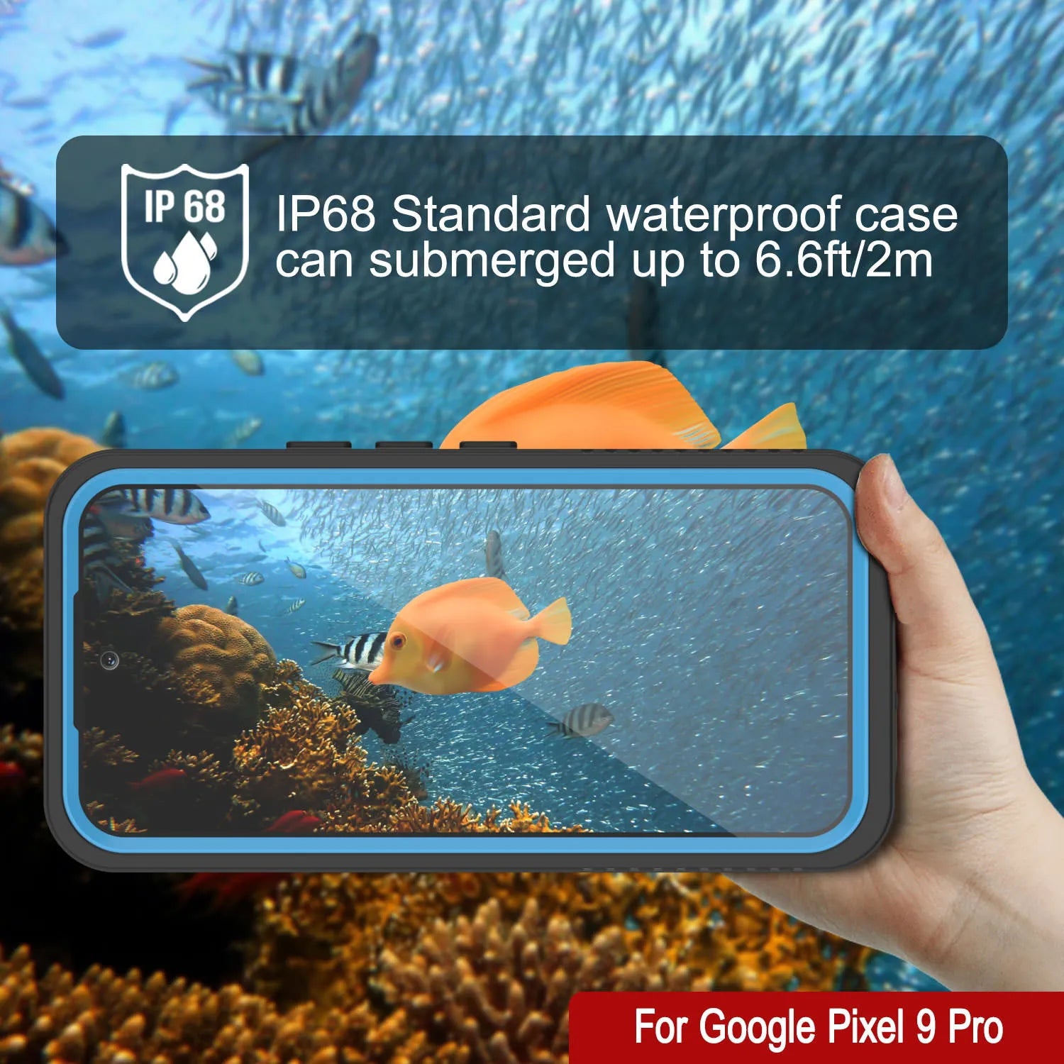 Google Pixel 9 Pro Waterproof Case, Punkcase [Extreme Series] Armor Cover W/ Built In Screen Protector [Light Blue]