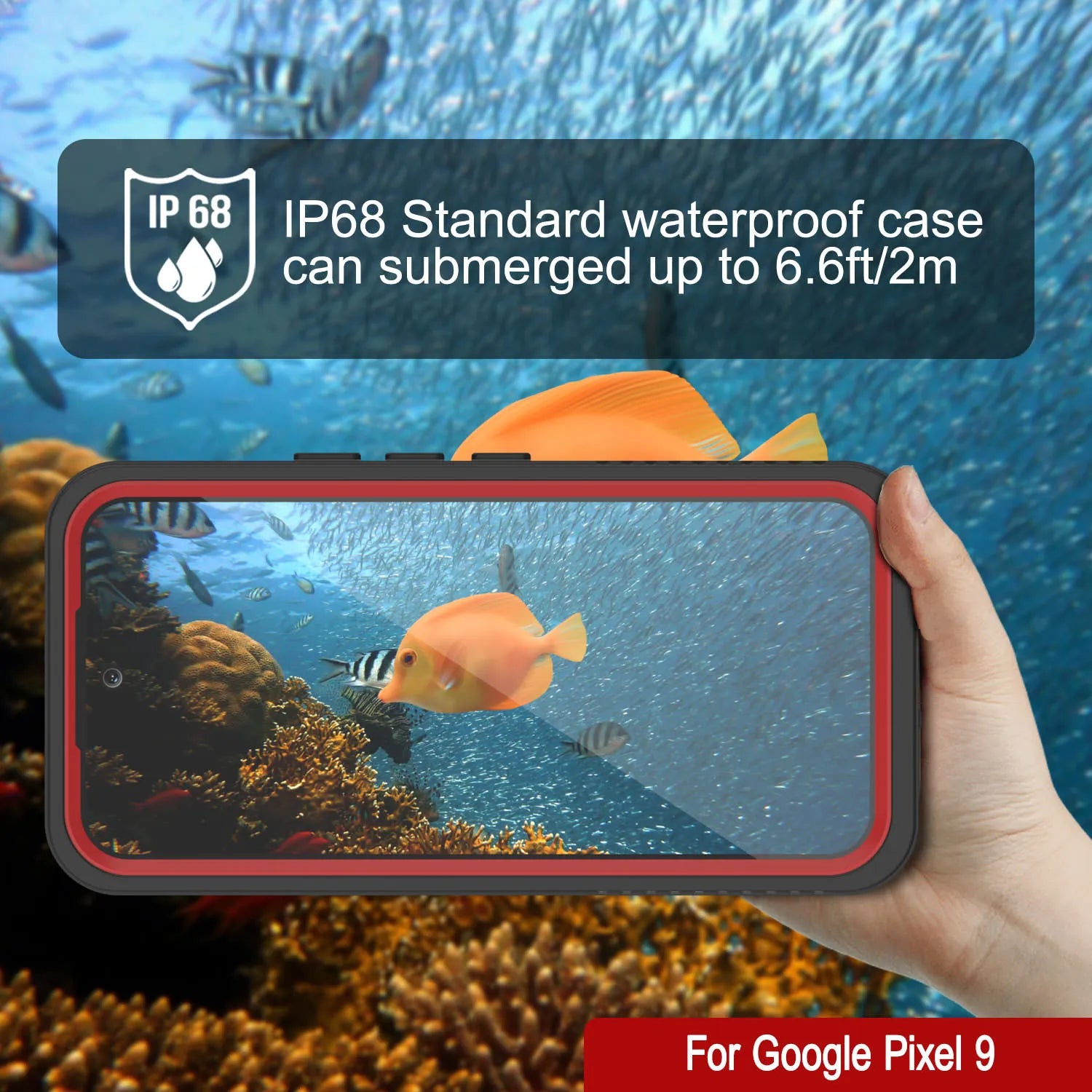 Google Pixel 9  Waterproof Case, Punkcase [Extreme Series] Armor Cover W/ Built In Screen Protector [Red]