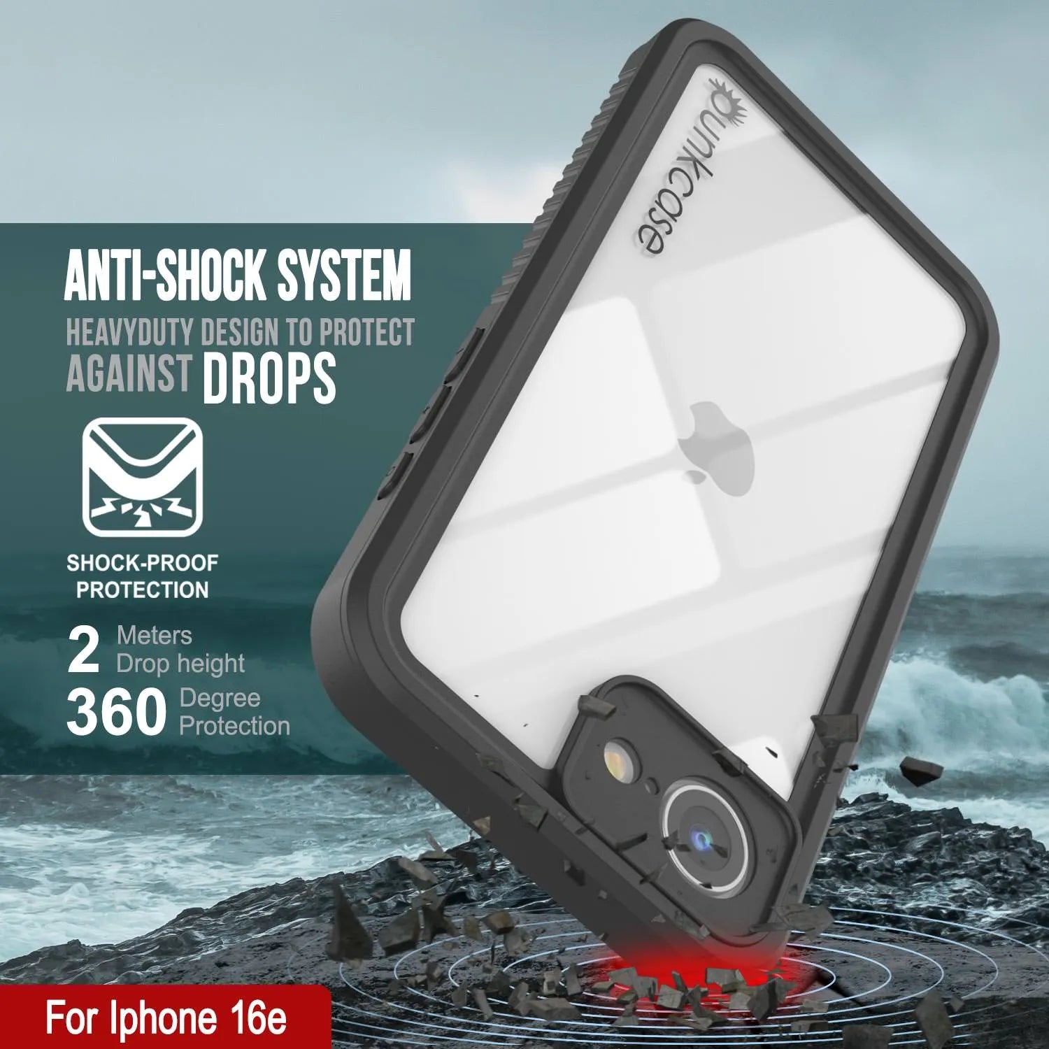 iPhone 16e Waterproof Case, Punkcase [Extreme Series] Armor Cover W/ Built In Screen Protector [Red]