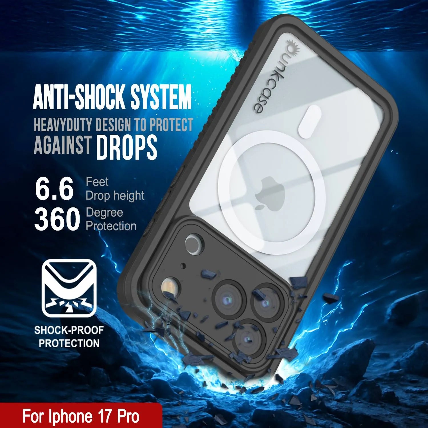 iPhone 17 Pro Waterproof Case, Punkcase [Extreme Series] Armor Cover W/ Built In Screen Protector [Navy Blue]