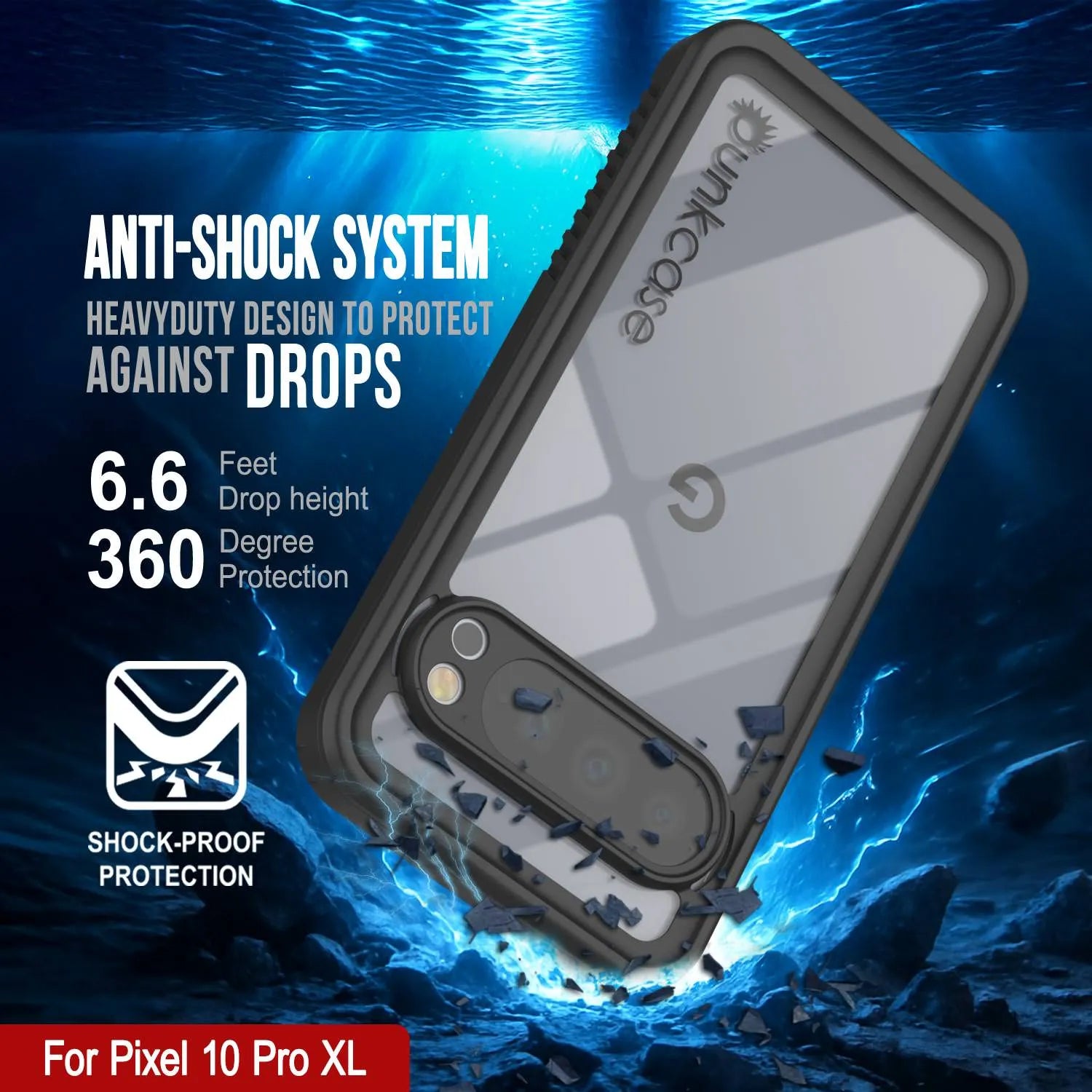Google Pixel 10 Pro XL Waterproof Case, Punkcase [Extreme Series] Armor Cover W/ Built In Screen Protector [Black]