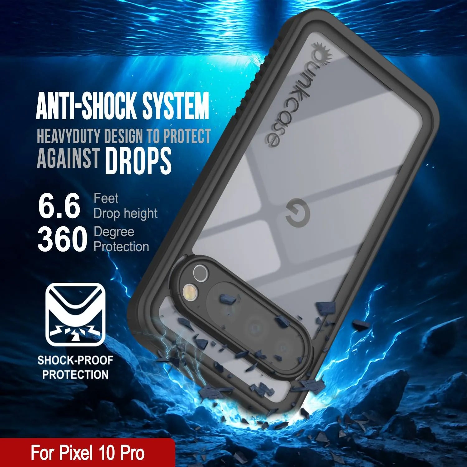Google Pixel 10 Pro Waterproof Case, Punkcase [Extreme Series] Armor Cover W/ Built In Screen Protector [Black]