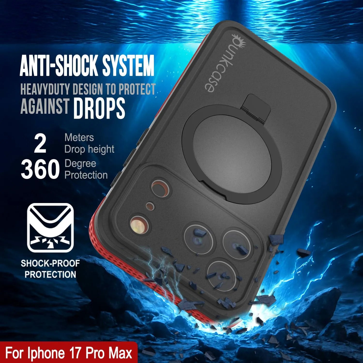iPhone 17 Pro Max Waterproof Case [Kickstud 2.0 Series] Protective IP68 Cover W/Screen Protector & Kickstand [Red]