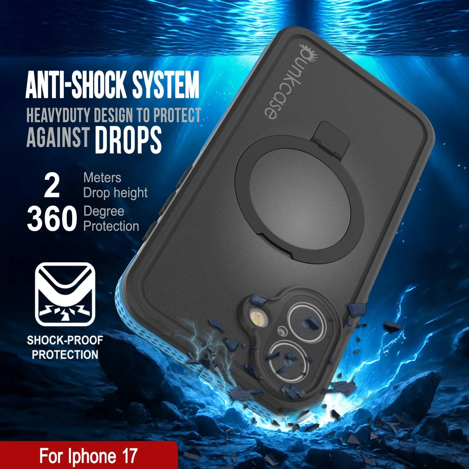 iPhone 17 Waterproof Case [Kickstud 2.0 Series] Protective IP68 Cover W/Screen Protector & Kickstand [Blue]