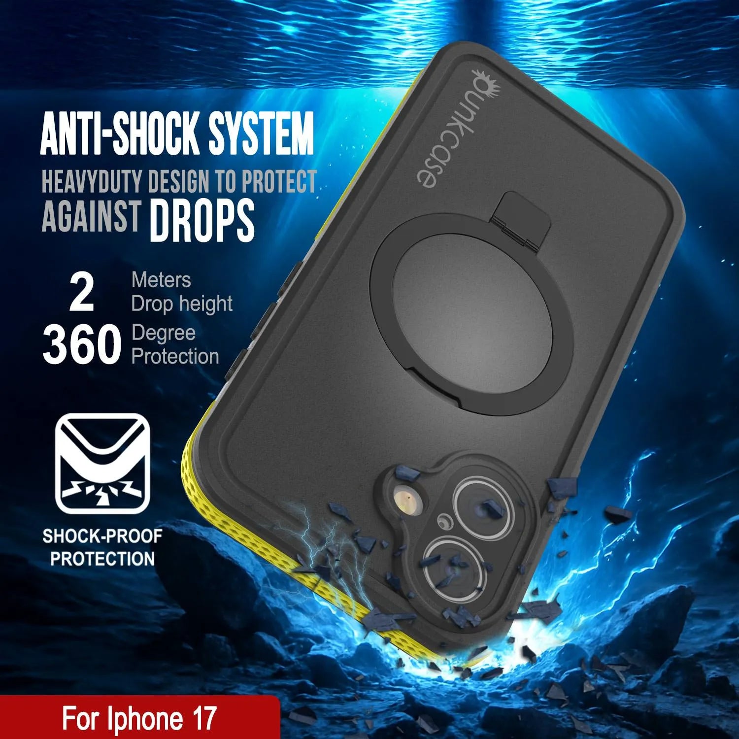 iPhone 17 Waterproof Case [Kickstud 2.0 Series] Protective IP68 Cover W/Screen Protector & Kickstand [Yellow]