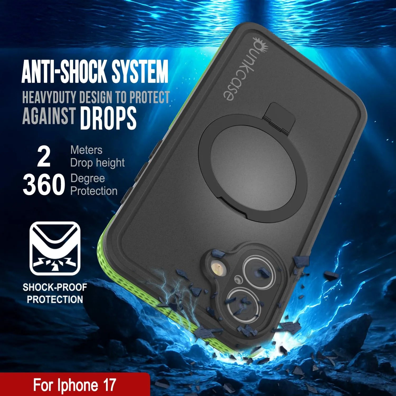 iPhone 17 Waterproof Case [Kickstud 2.0 Series] Protective IP68 Cover W/Screen Protector & Kickstand [Green]