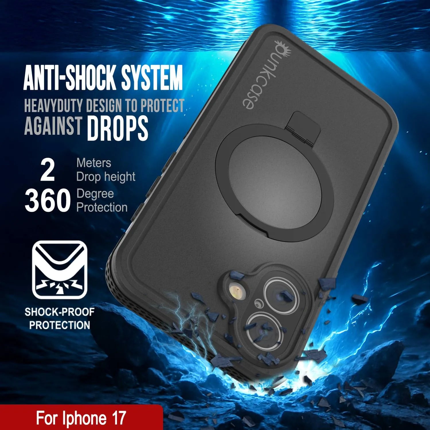 iPhone 17 Waterproof Case [Kickstud 2.0 Series] Protective IP68 Cover W/Screen Protector & Kickstand [Black]