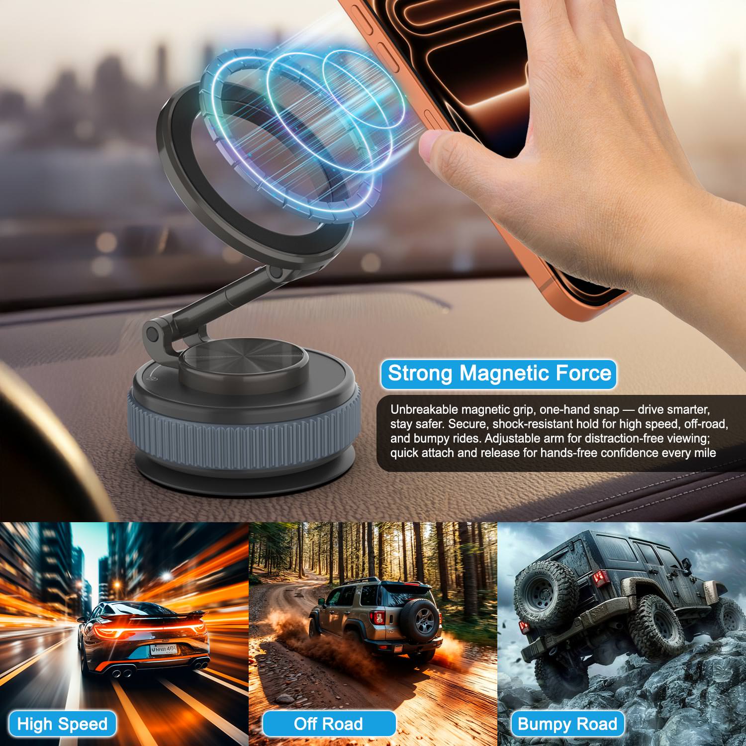 Punkcase MagnoGrip 2.0 Car Phone Holder w/ 360° Rotation [Black]