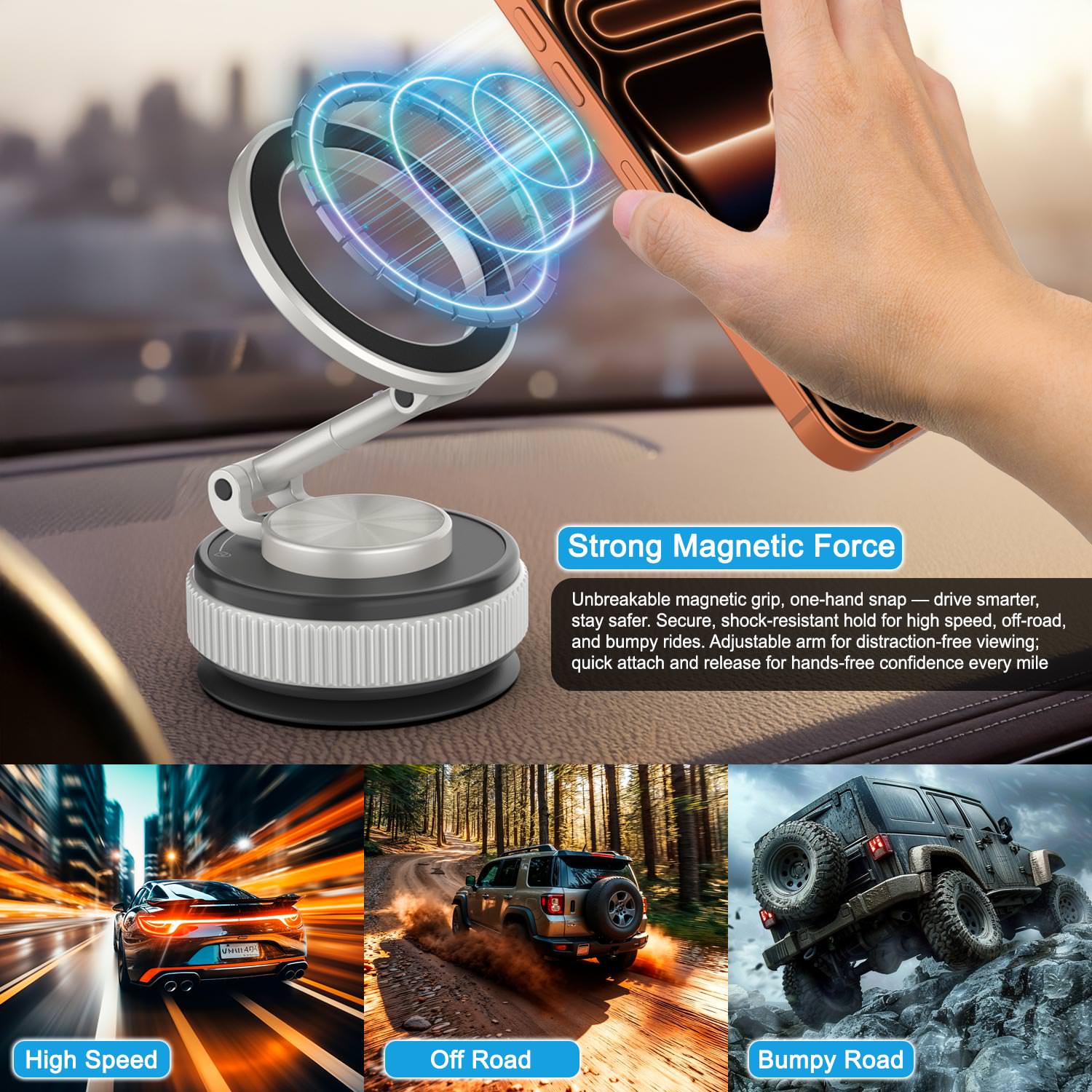 Punkcase MagnoGrip 2.0 Car Phone Holder w/ 360° Rotation [Silver]