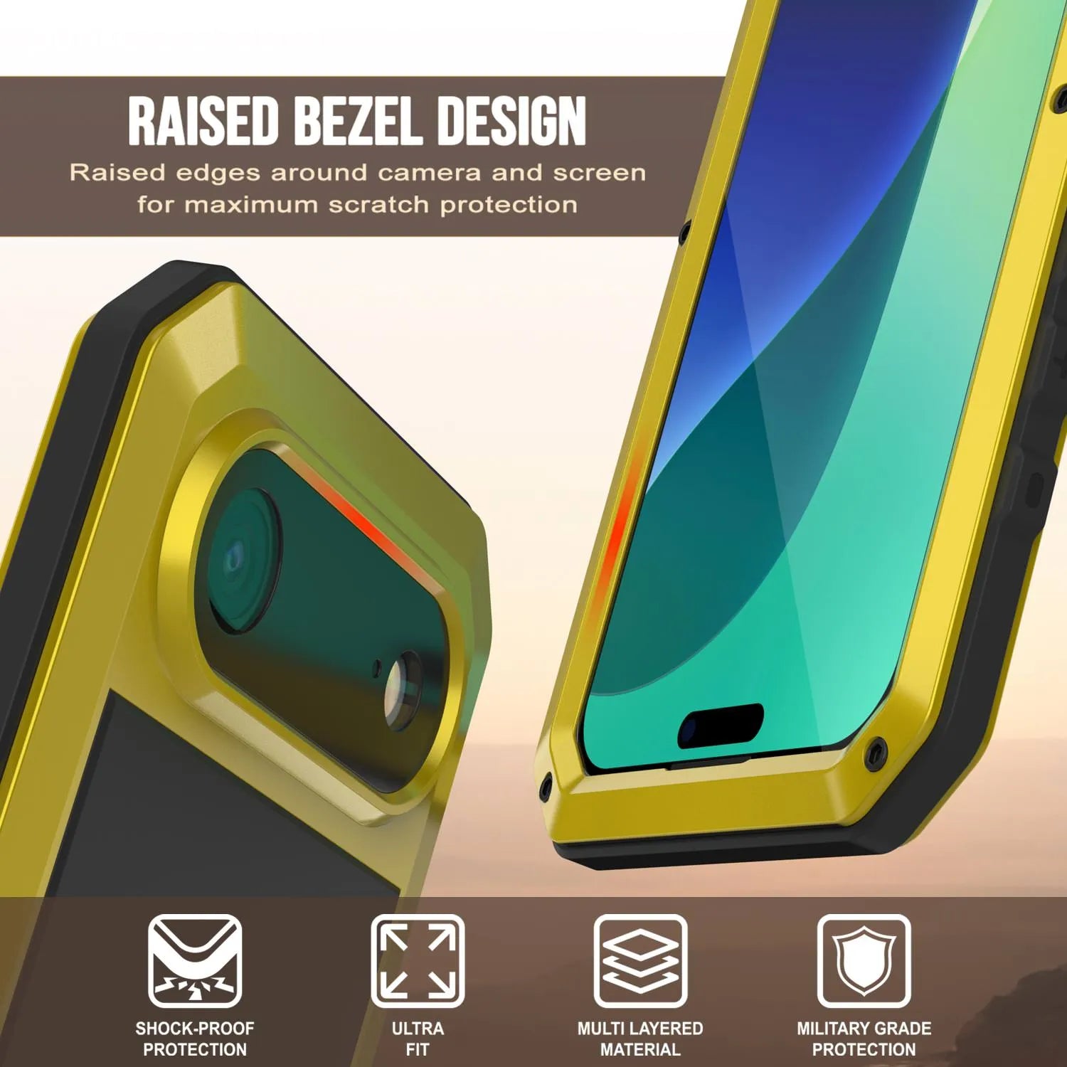 iPhone 17 Air Metal Case, Heavy Duty Military Grade Armor Cover [shock proof] Full Body Hard [Yellow]