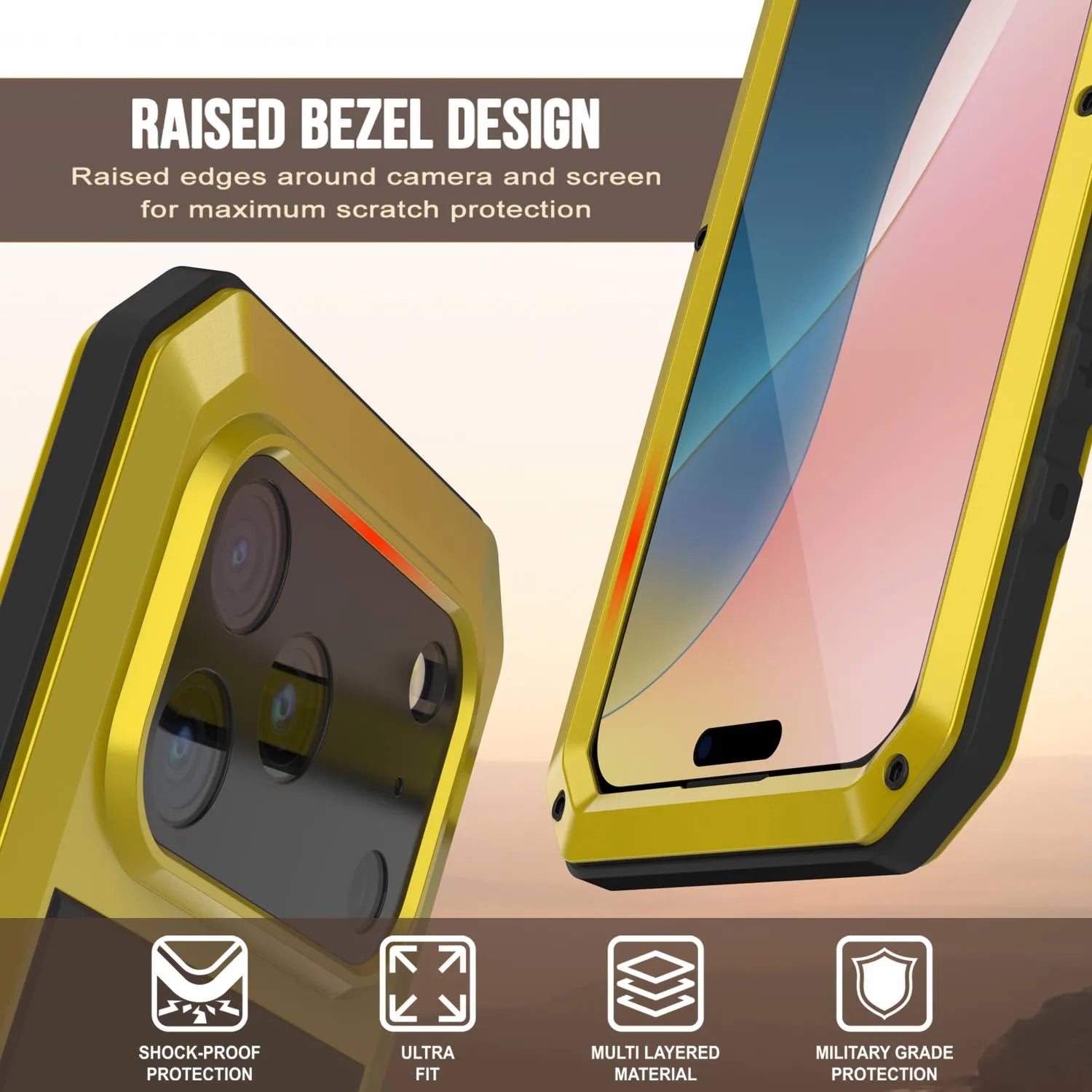 iPhone 17 Pro Max Metal Case, Heavy Duty Military Grade Armor Cover [shock proof] Full Body Hard [Yellow]