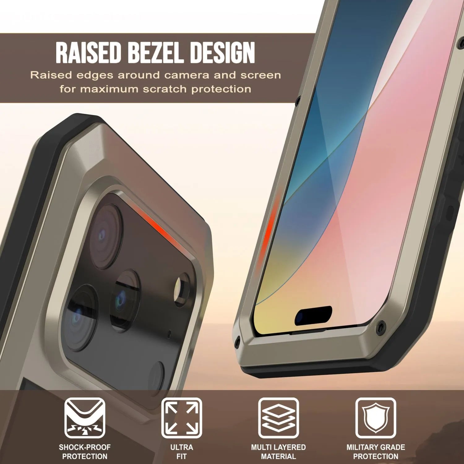 iPhone 17 Pro Max Metal Case, Heavy Duty Military Grade Armor Cover [shock proof] Full Body Hard [Gold]