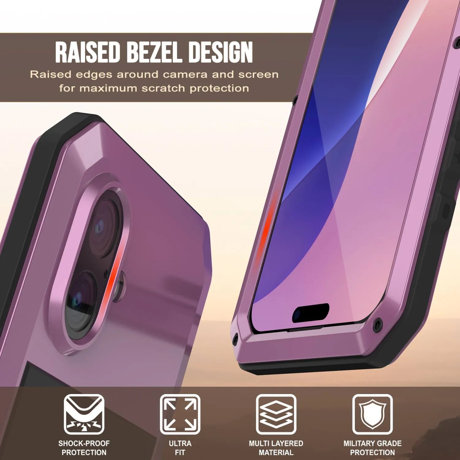 iPhone 17 Metal Case, Heavy Duty Military Grade Armor Cover [shock proof] Full Body Hard [Pink]