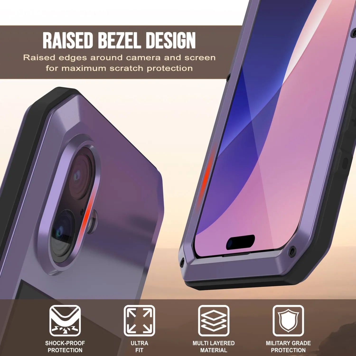 iPhone 17 Metal Case, Heavy Duty Military Grade Armor Cover [shock proof] Full Body Hard [Purple]