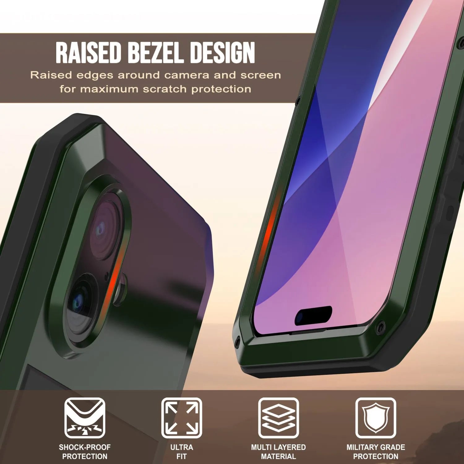 iPhone 17 Metal Case, Heavy Duty Military Grade Armor Cover [shock proof] Full Body Hard [Dark Green]