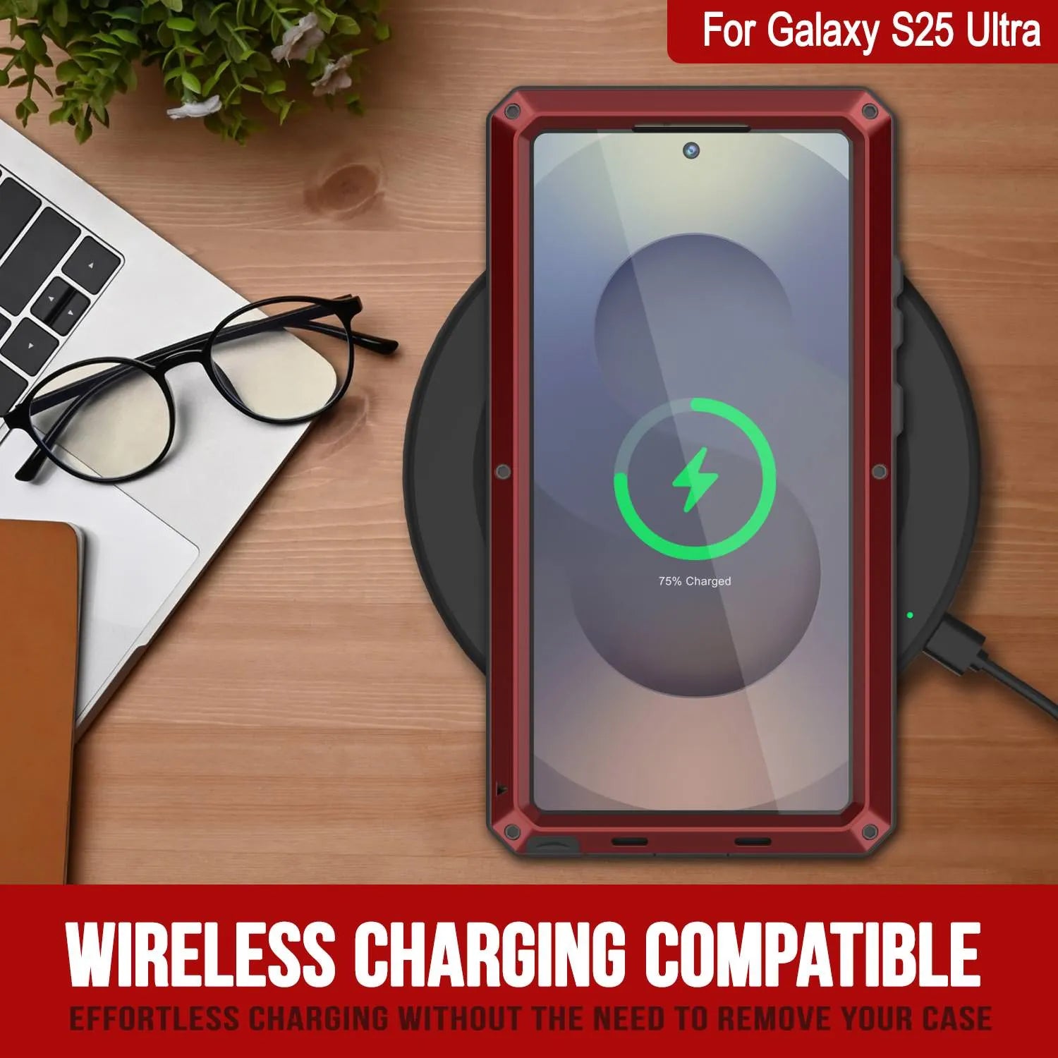 Galaxy S25 Ultra Metal Case, Heavy Duty Military Grade Armor Cover [shock proof] Full Body Hard [Red]