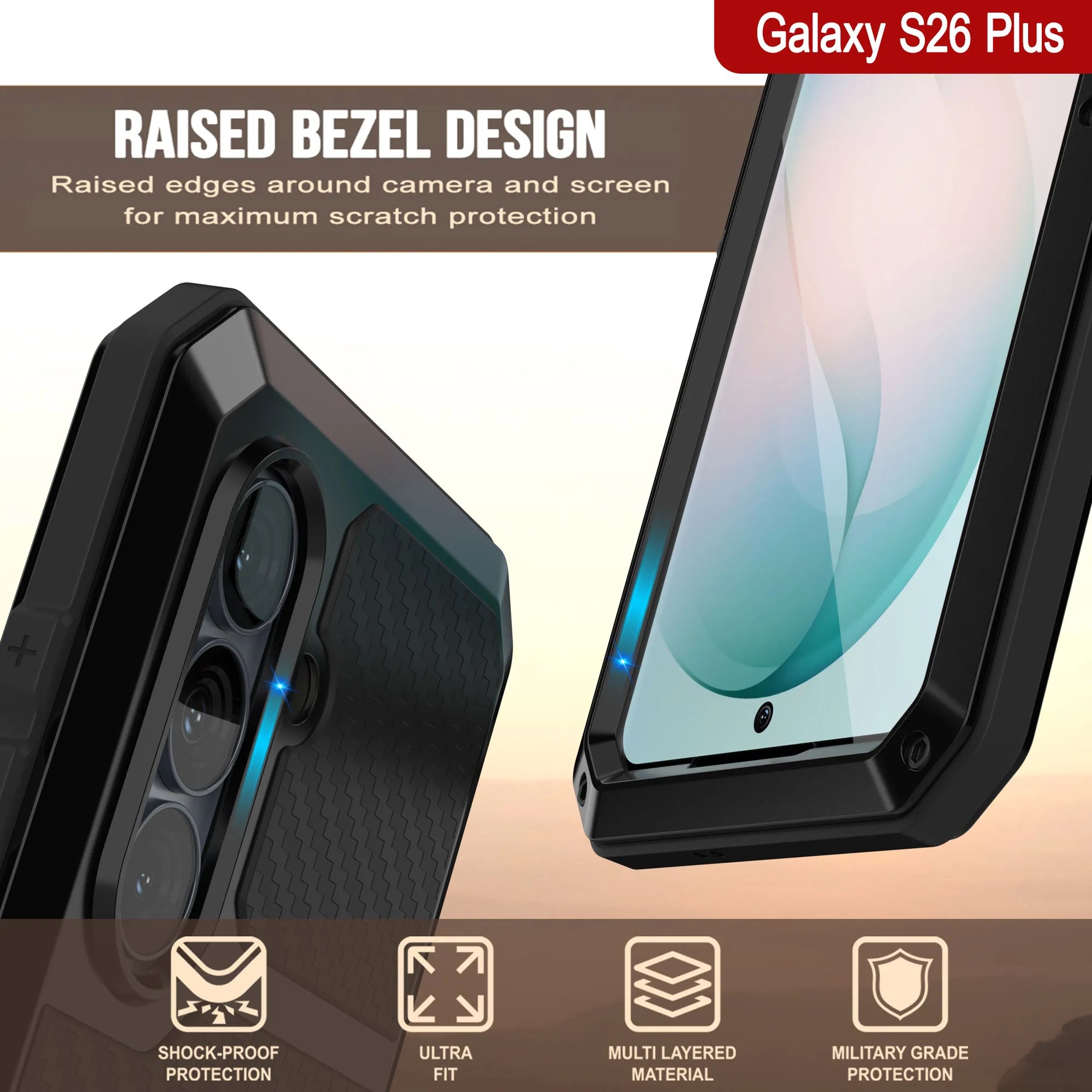 Galaxy S26 Plus Metal Case, Heavy Duty Military Grade Armor Cover [shock proof] Full Body Hard [Black]