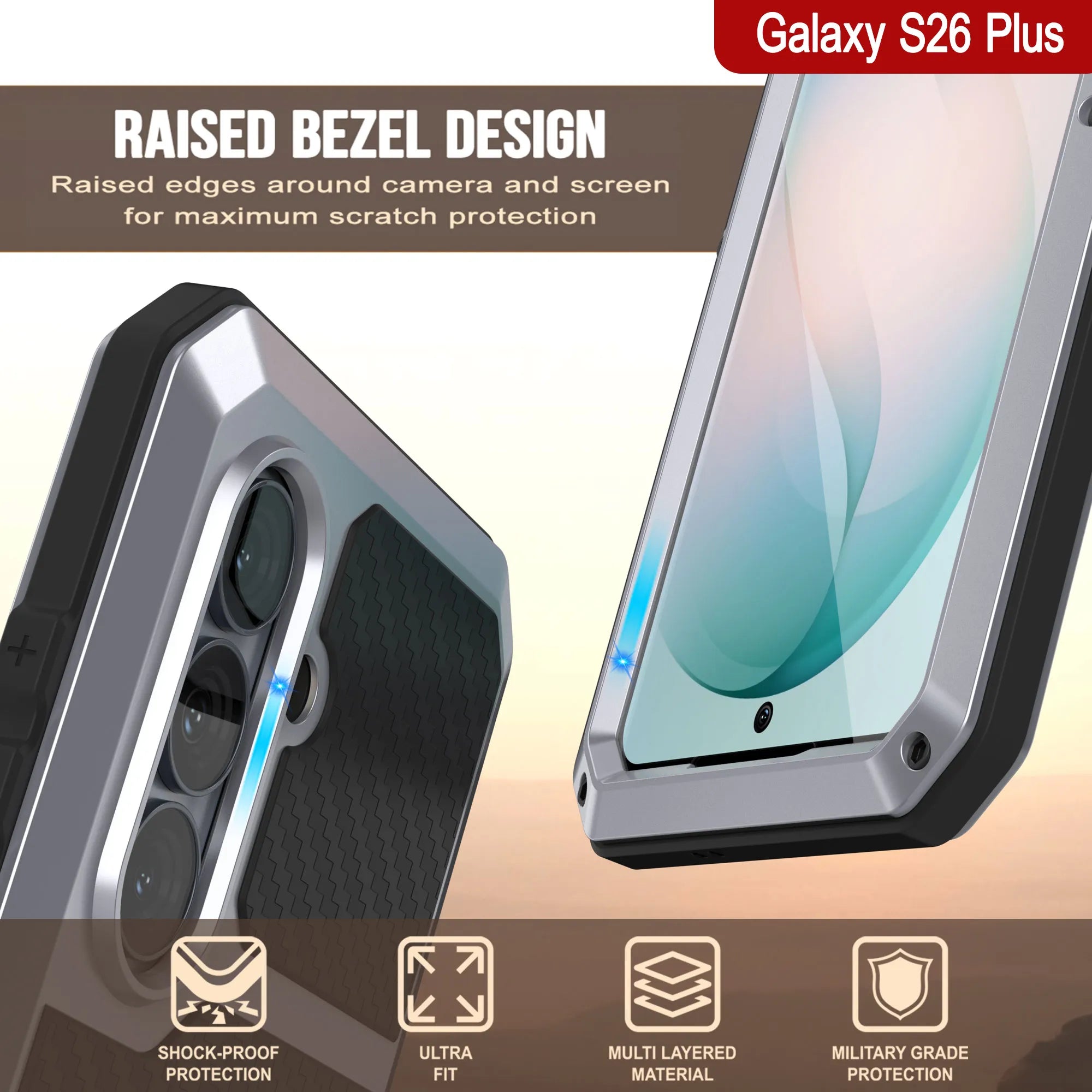 Galaxy S26 Plus Metal Case, Heavy Duty Military Grade Armor Cover [shock proof] Full Body Hard [White]