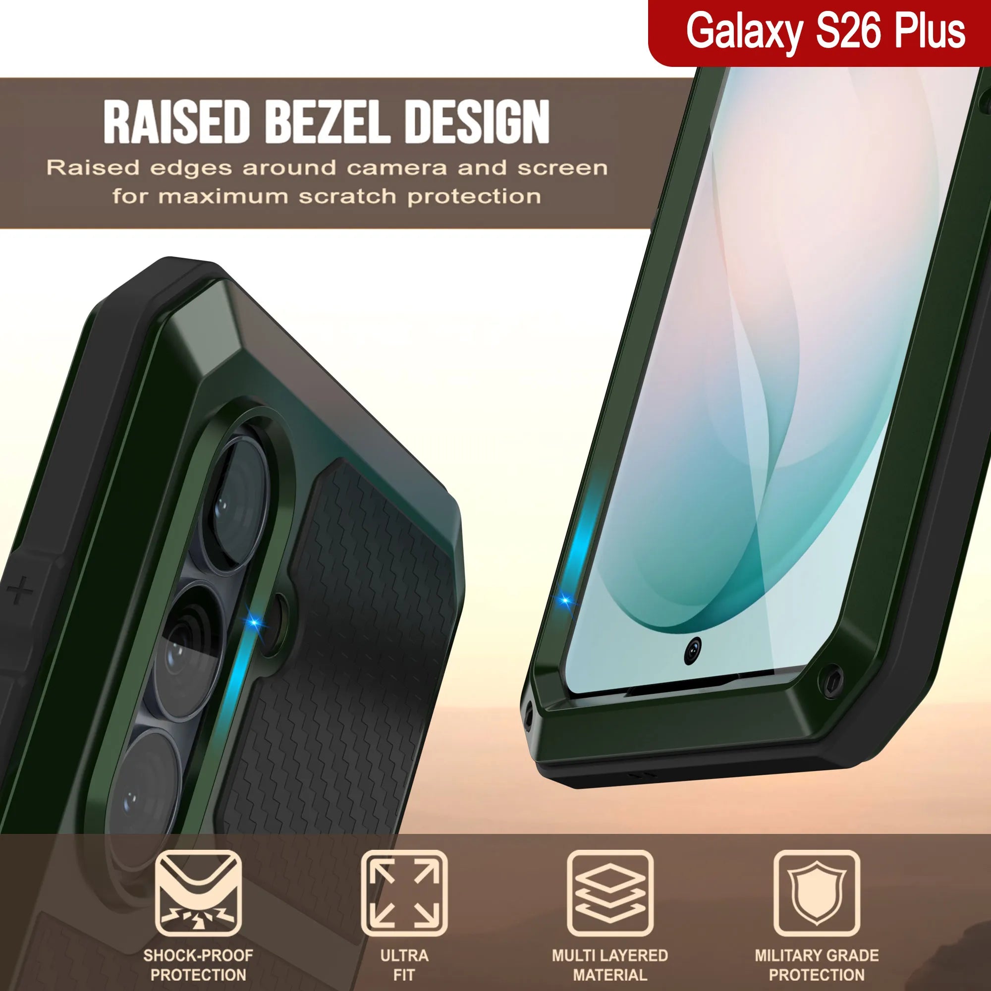 Galaxy S26 Plus Metal Case, Heavy Duty Military Grade Armor Cover [shock proof] Full Body Hard [Dark Green]