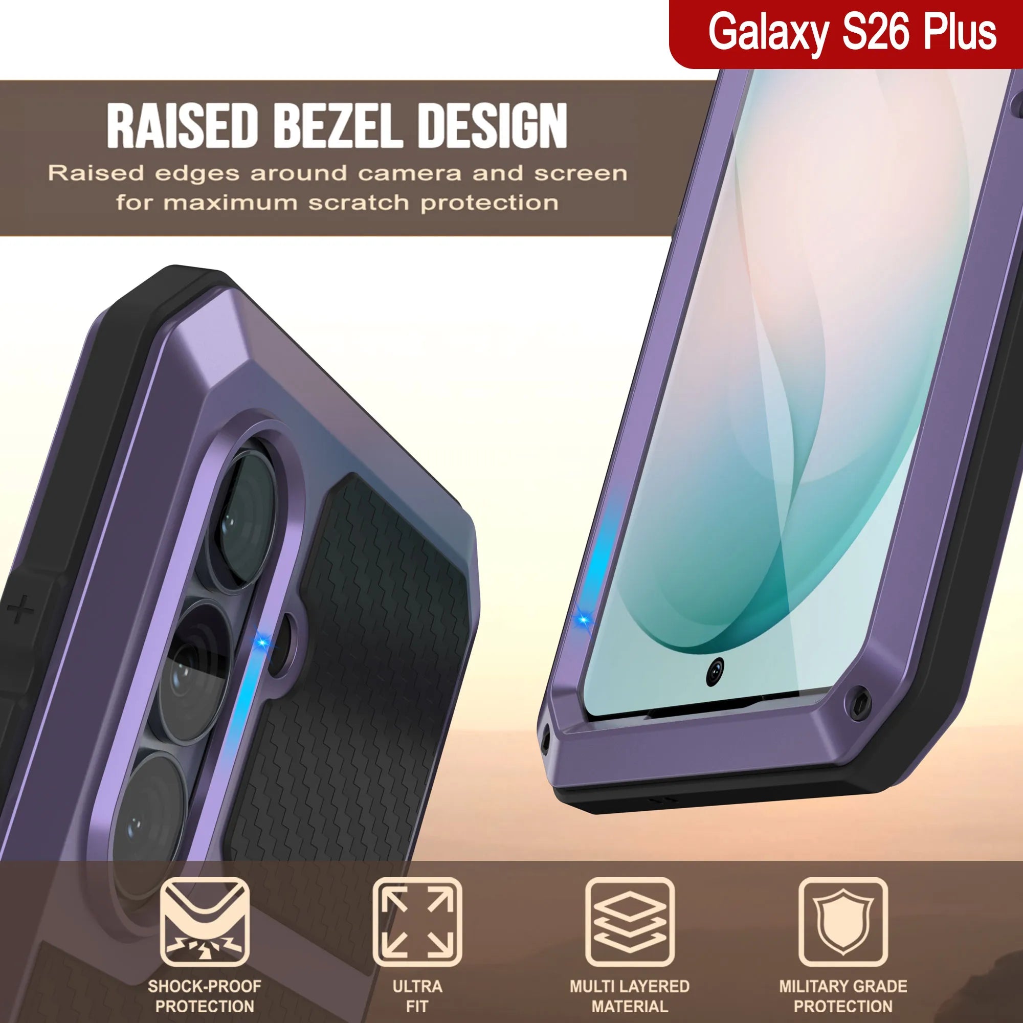 Galaxy S26 Plus Metal Case, Heavy Duty Military Grade Armor Cover [shock proof] Full Body Hard [Purple]