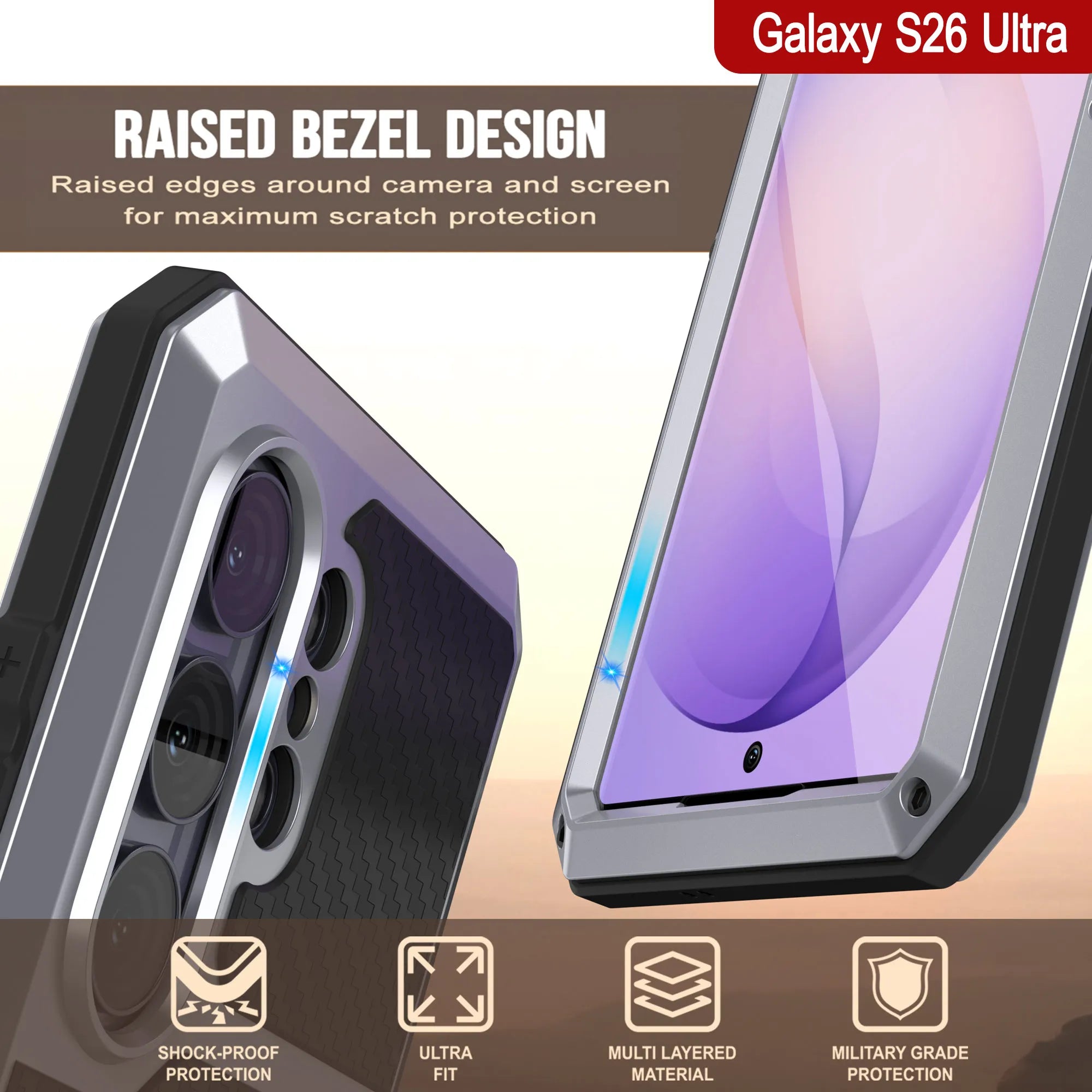 Galaxy S26 Ultra Metal Case, Heavy Duty Military Grade Armor Cover [shock proof] Full Body Hard [White]