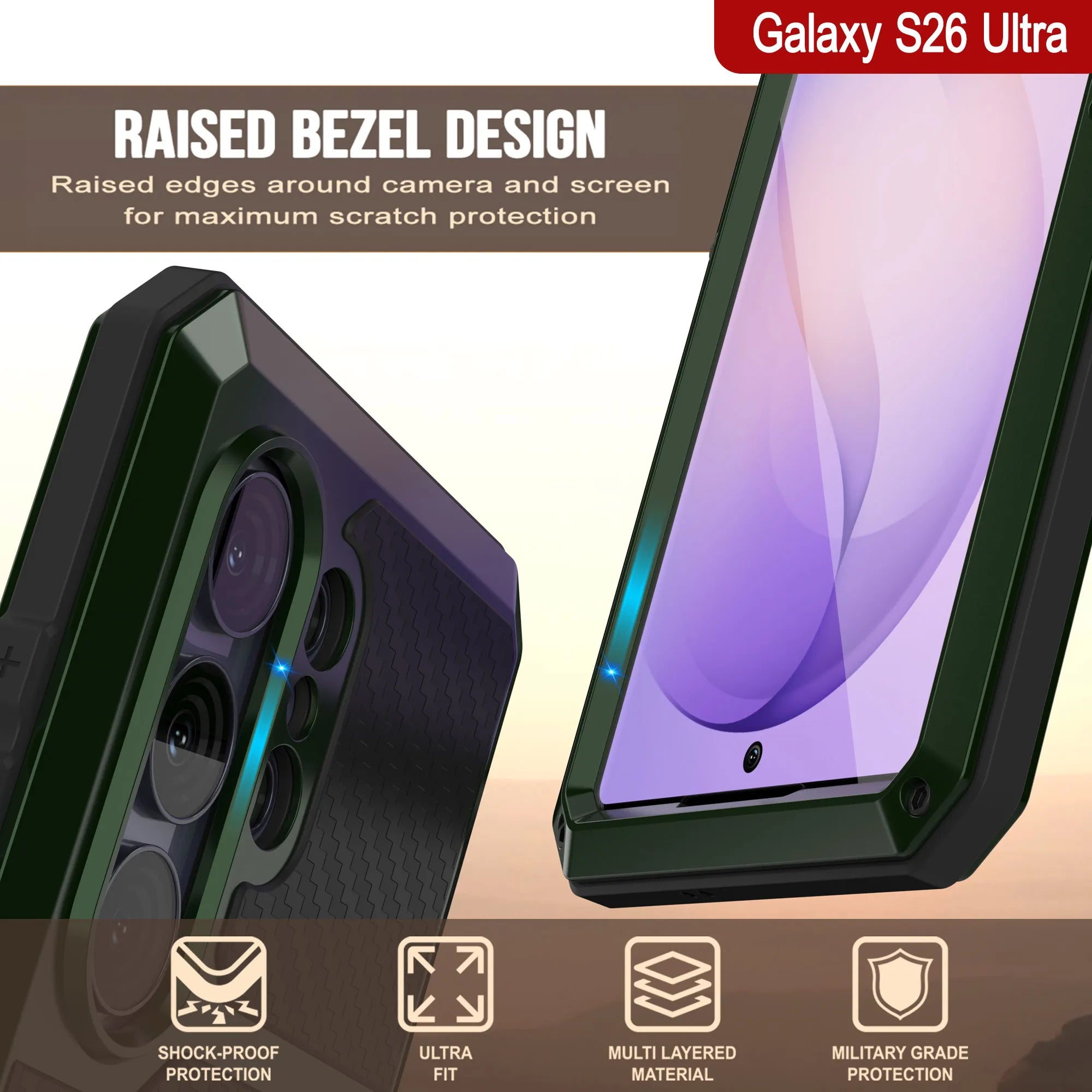 Galaxy S26 Ultra Metal Case, Heavy Duty Military Grade Armor Cover [shock proof] Full Body Hard [Dark Green]