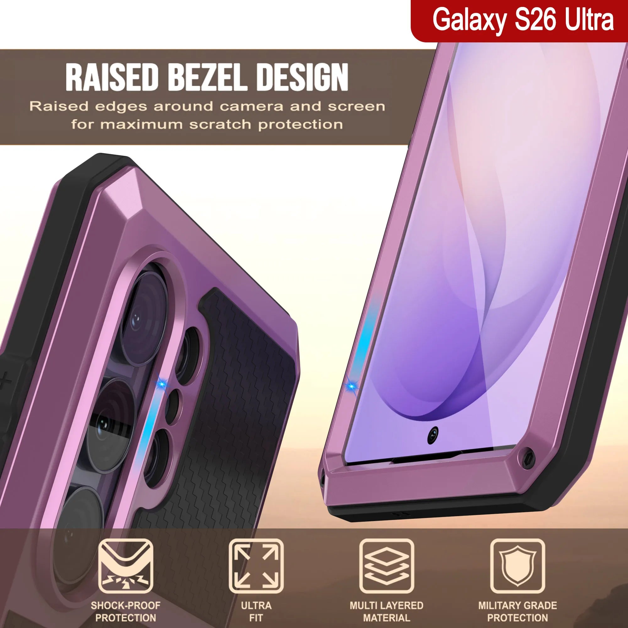 Galaxy S26 Ultra Metal Case, Heavy Duty Military Grade Armor Cover [shock proof] Full Body Hard [Pink]
