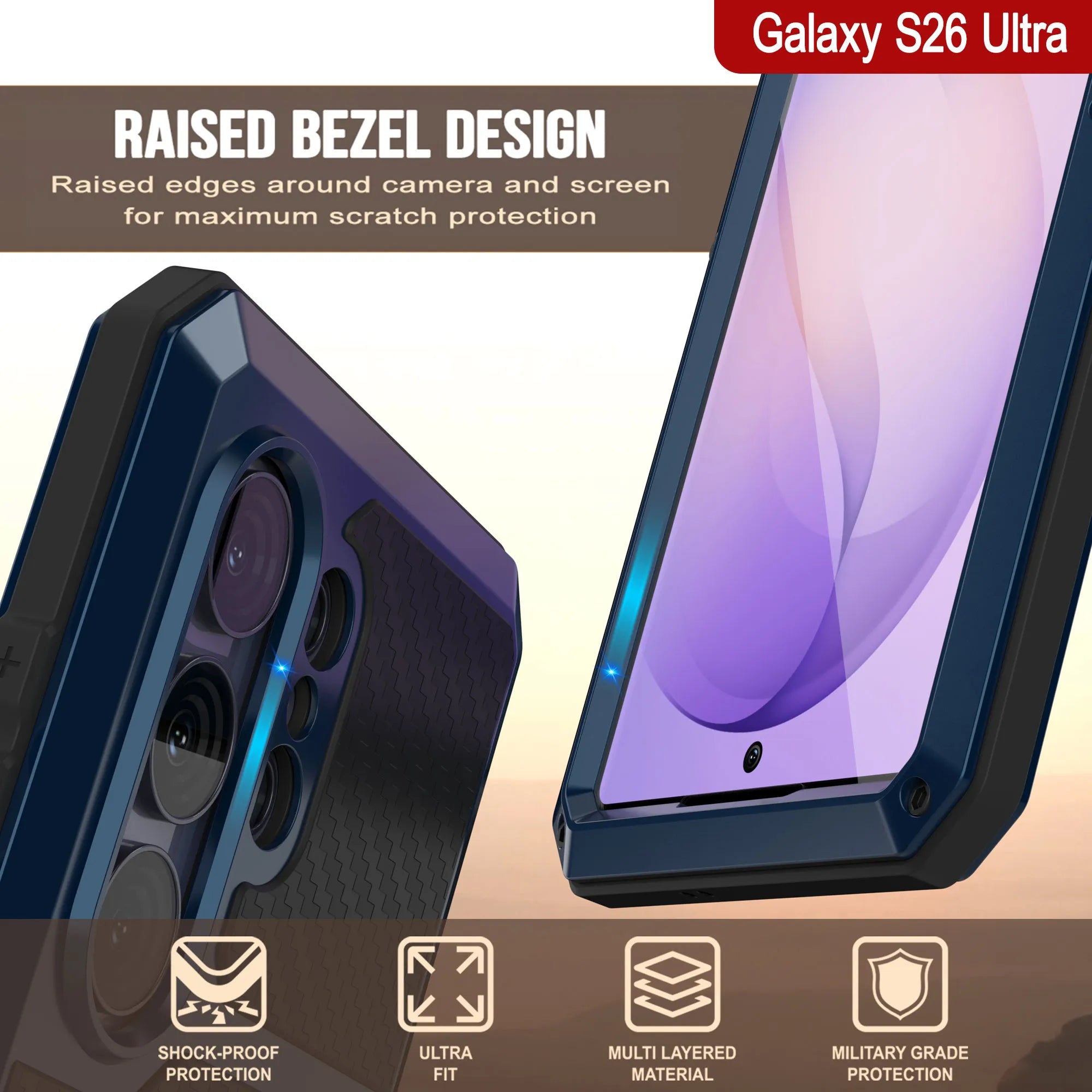 Galaxy S26 Ultra Metal Case, Heavy Duty Military Grade Armor Cover [shock proof] Full Body Hard [Blue]