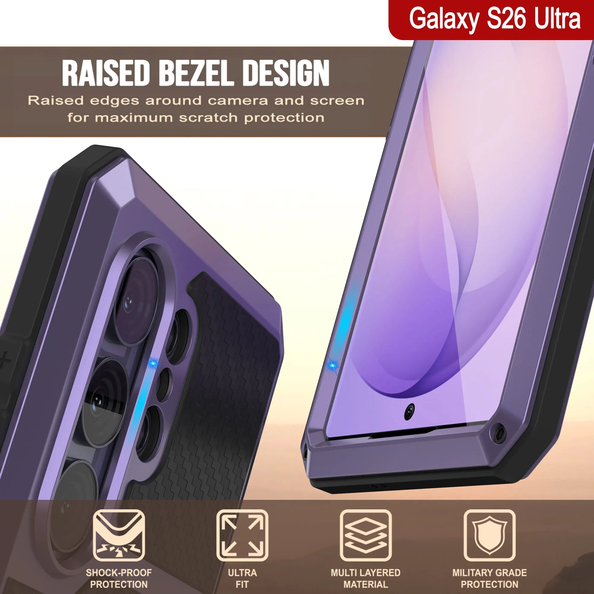Galaxy S26 Ultra Metal Case, Heavy Duty Military Grade Armor Cover [shock proof] Full Body Hard [Purple]