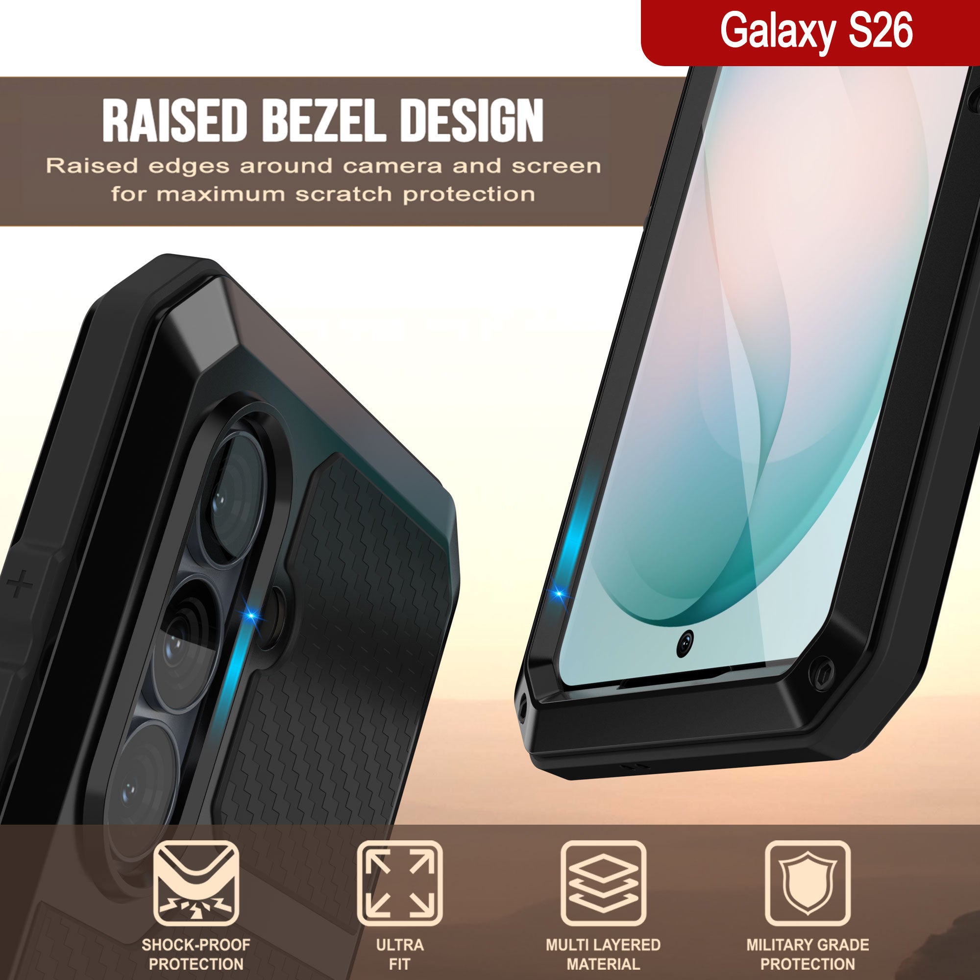 Galaxy S26 Metal Case, Heavy Duty Military Grade Armor Cover [shock proof] Full Body Hard [Black]