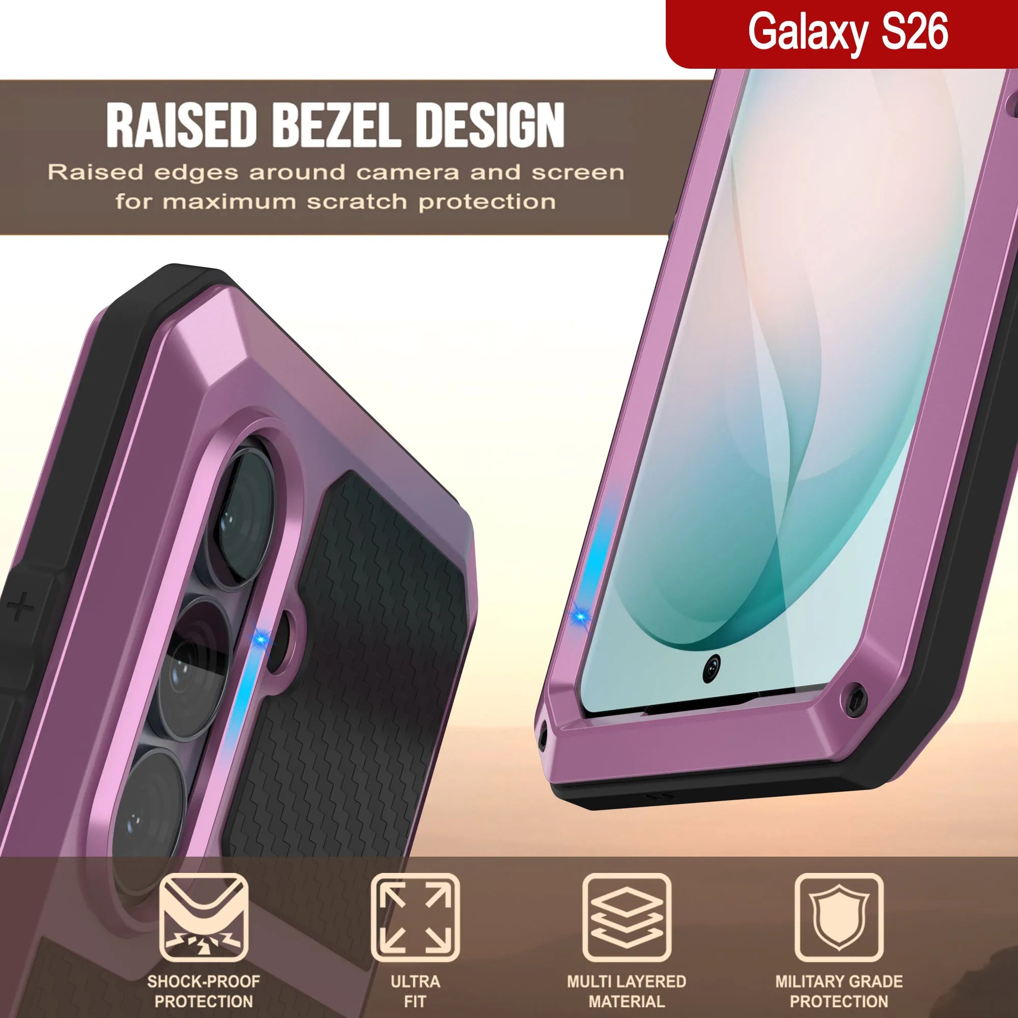 Galaxy S26 Metal Case, Heavy Duty Military Grade Armor Cover [shock proof] Full Body Hard [Pink]