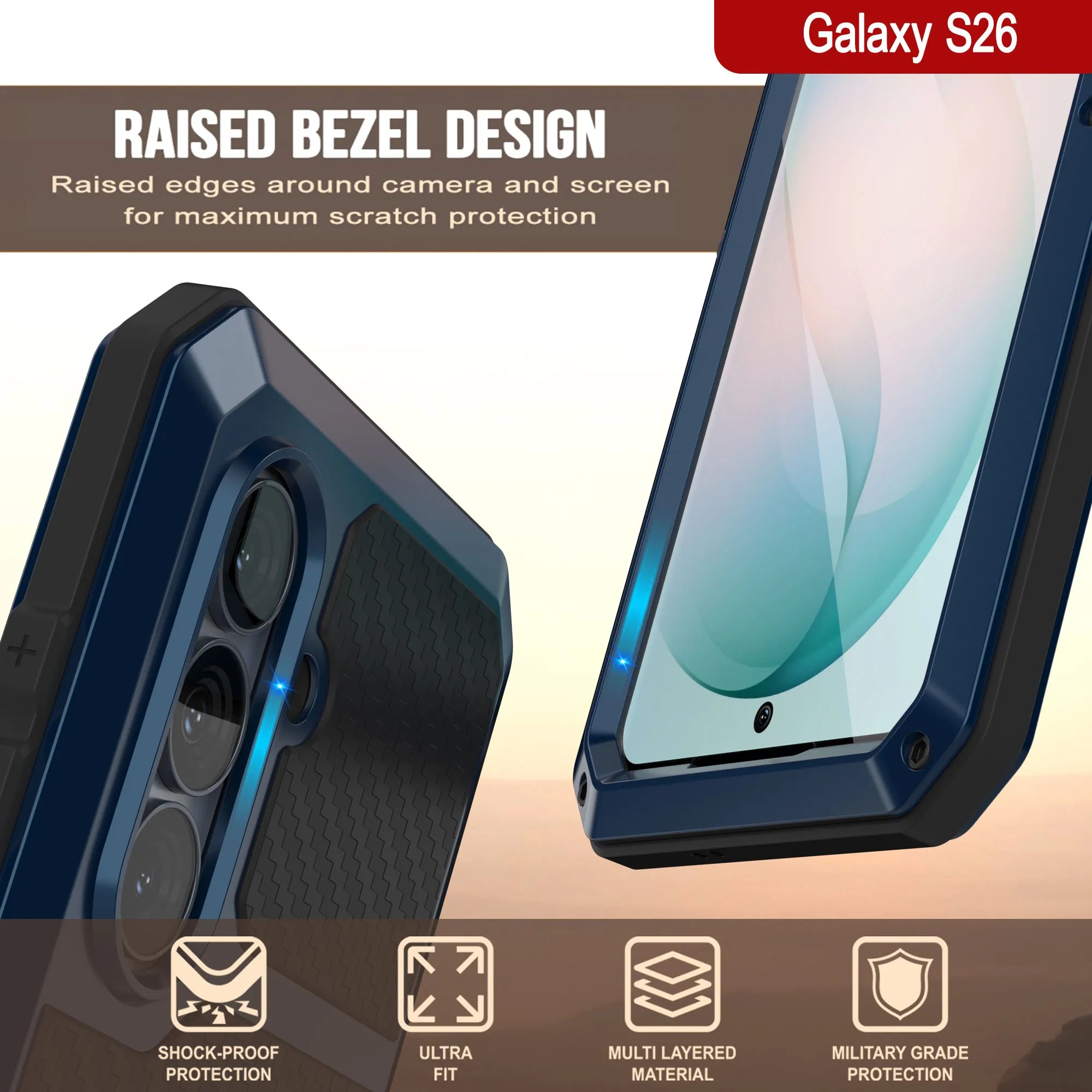 Galaxy S26 Metal Case, Heavy Duty Military Grade Armor Cover [shock proof] Full Body Hard [Blue]