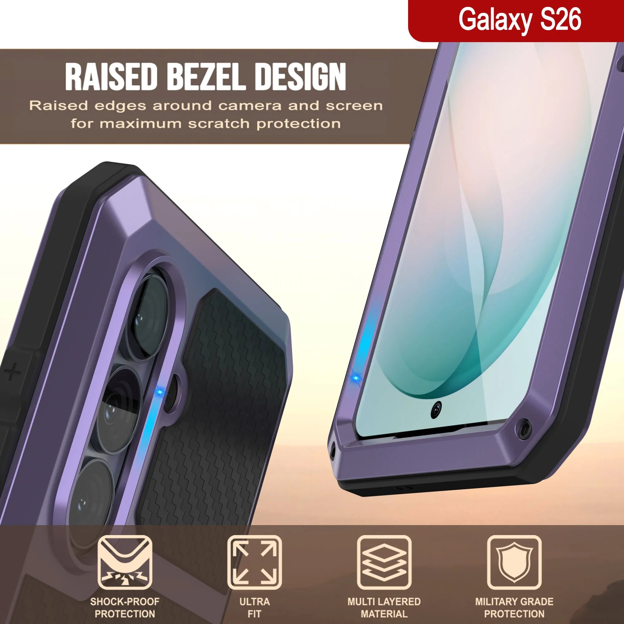 Galaxy S26 Metal Case, Heavy Duty Military Grade Armor Cover [shock proof] Full Body Hard [Purple]