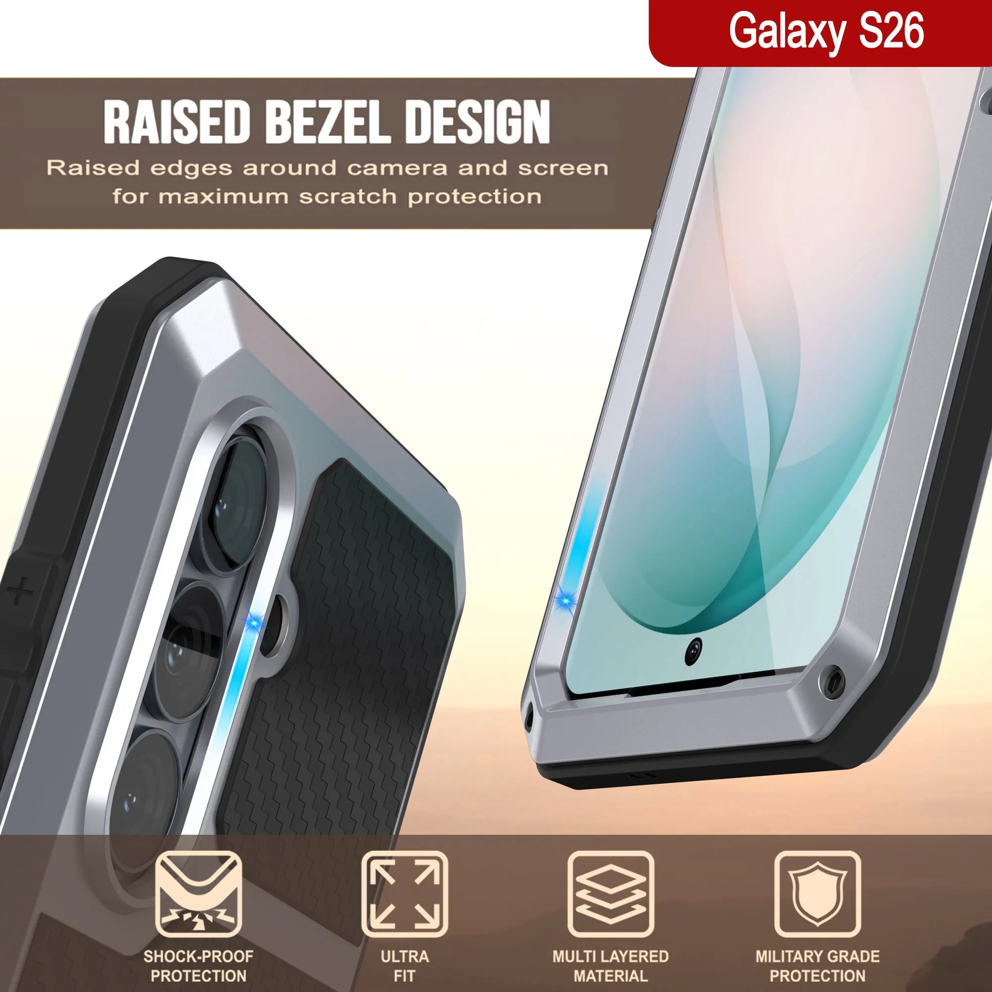 Galaxy S26 Metal Case, Heavy Duty Military Grade Armor Cover [shock proof] Full Body Hard [White]