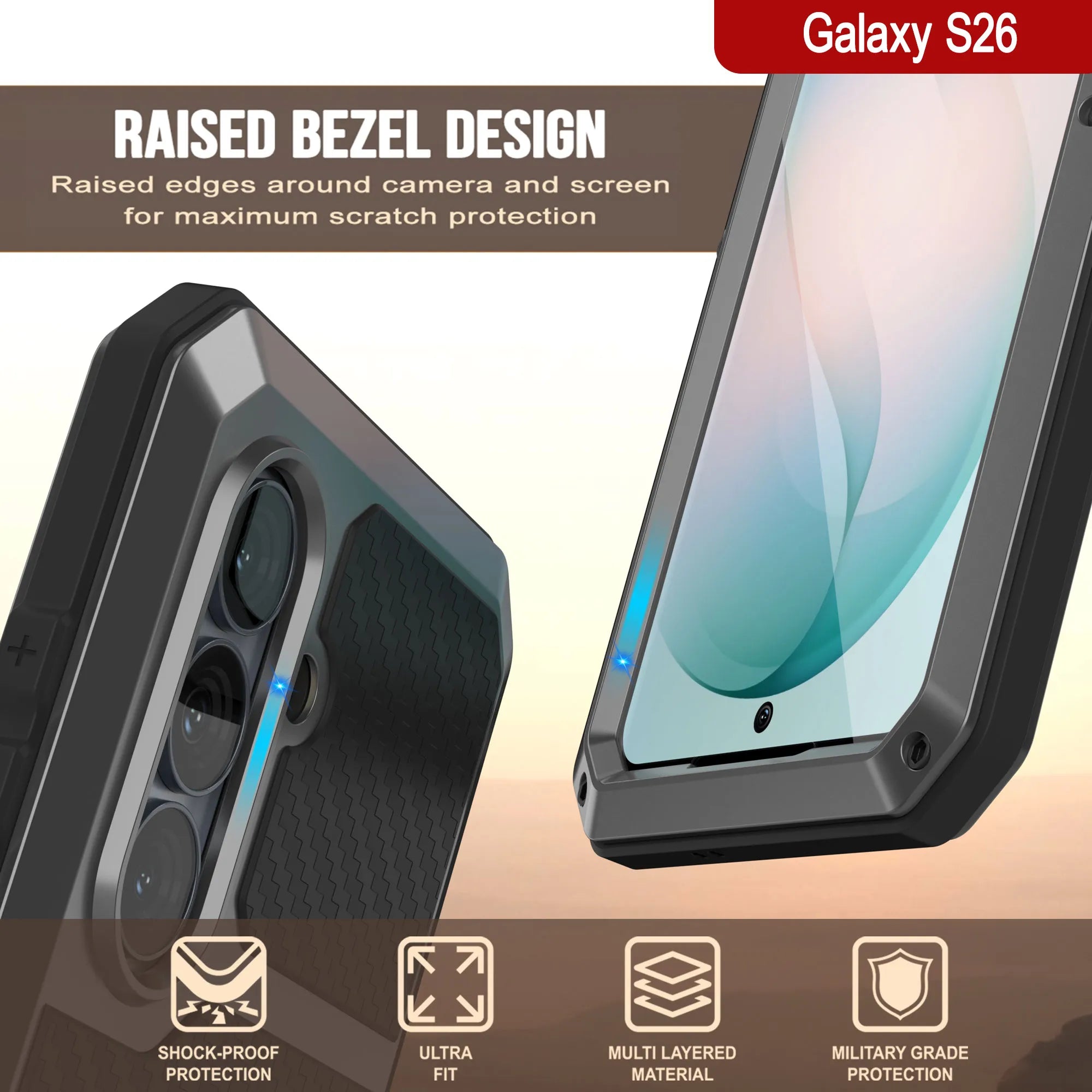 Galaxy S26 Metal Case, Heavy Duty Military Grade Armor Cover [shock proof] Full Body Hard [Silver]