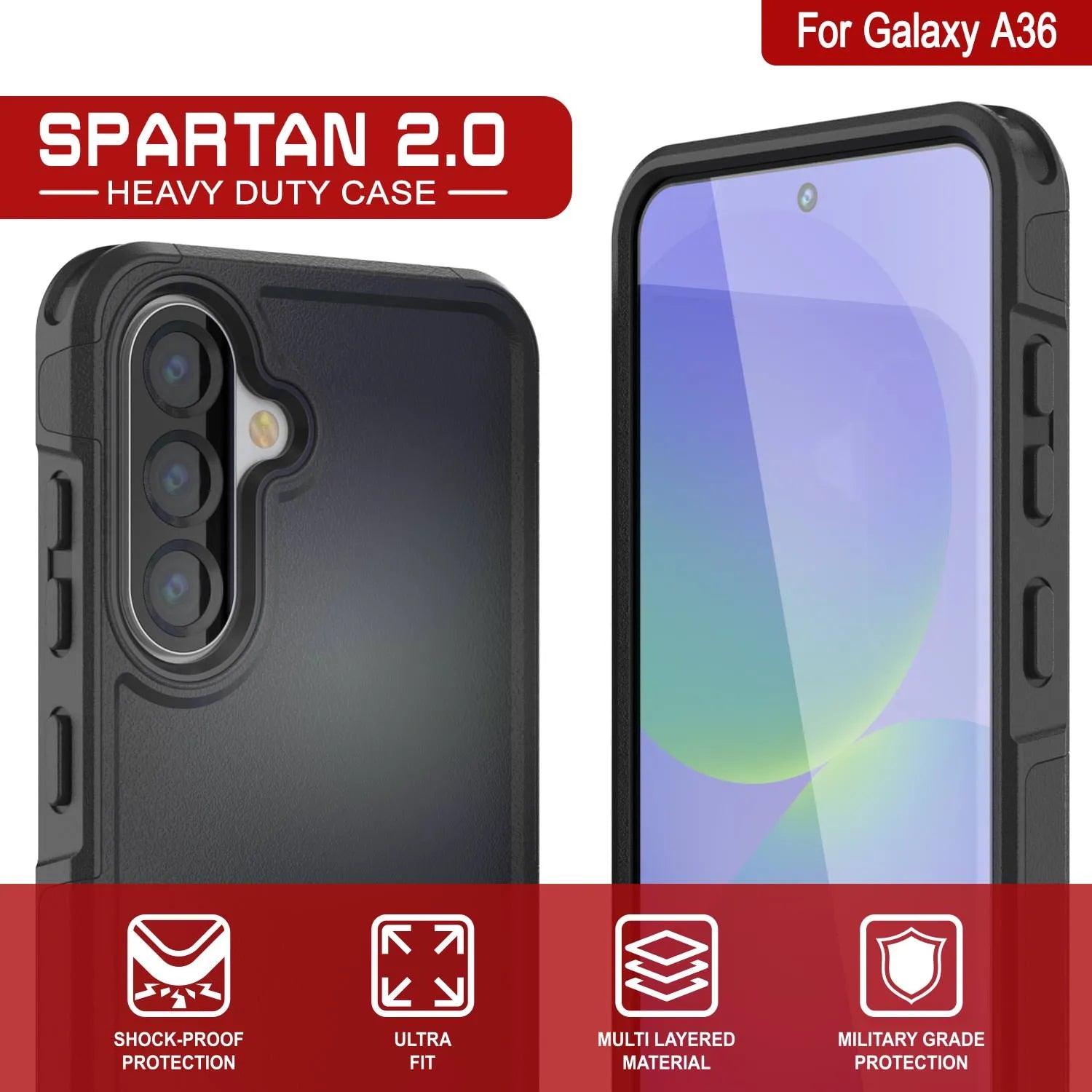 PunkCase Galaxy A36 Case, [Spartan 2.0 Series] Clear Rugged Heavy Duty Cover [Black]