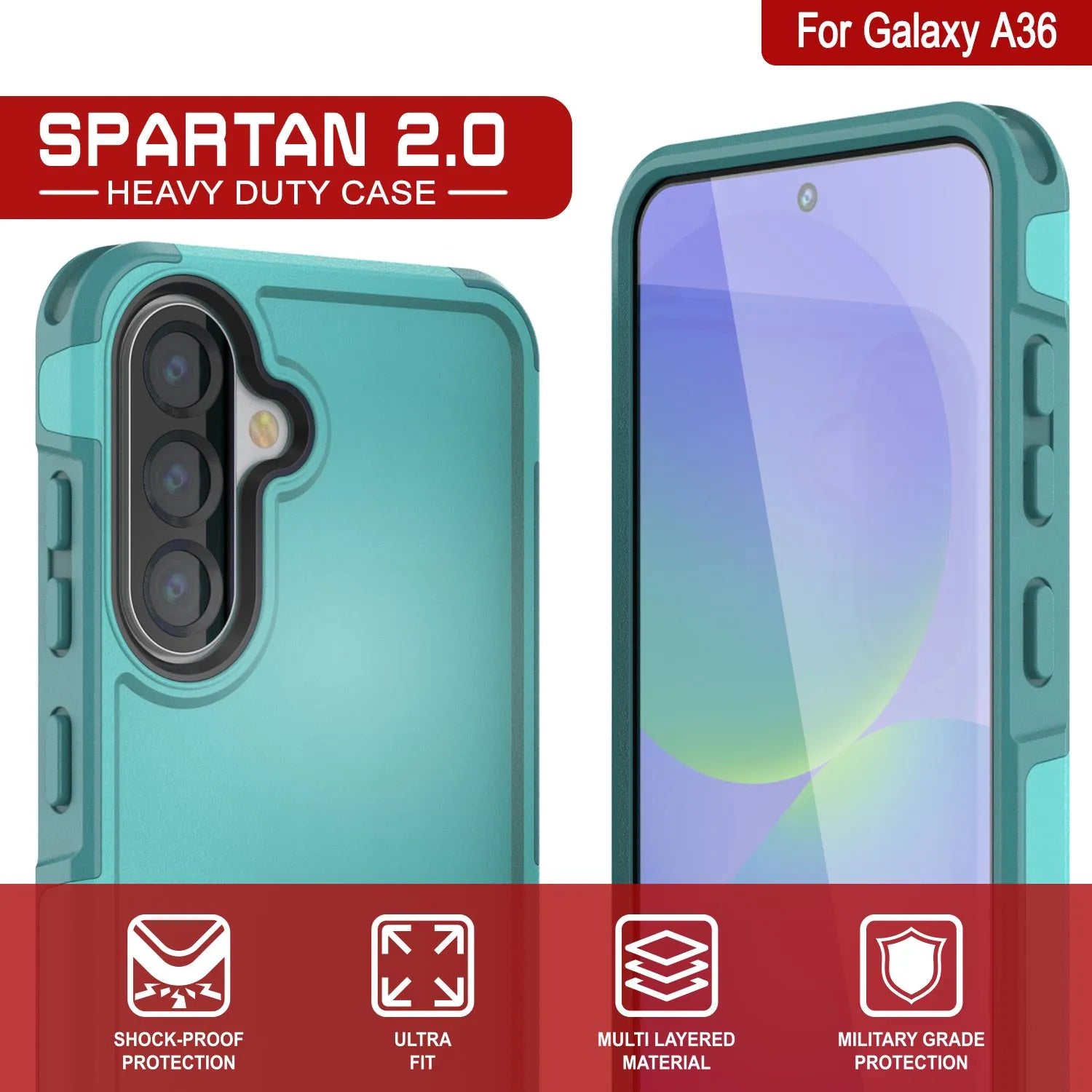 PunkCase Galaxy A36 Case, [Spartan 2.0 Series] Clear Rugged Heavy Duty Cover [Light Blue]