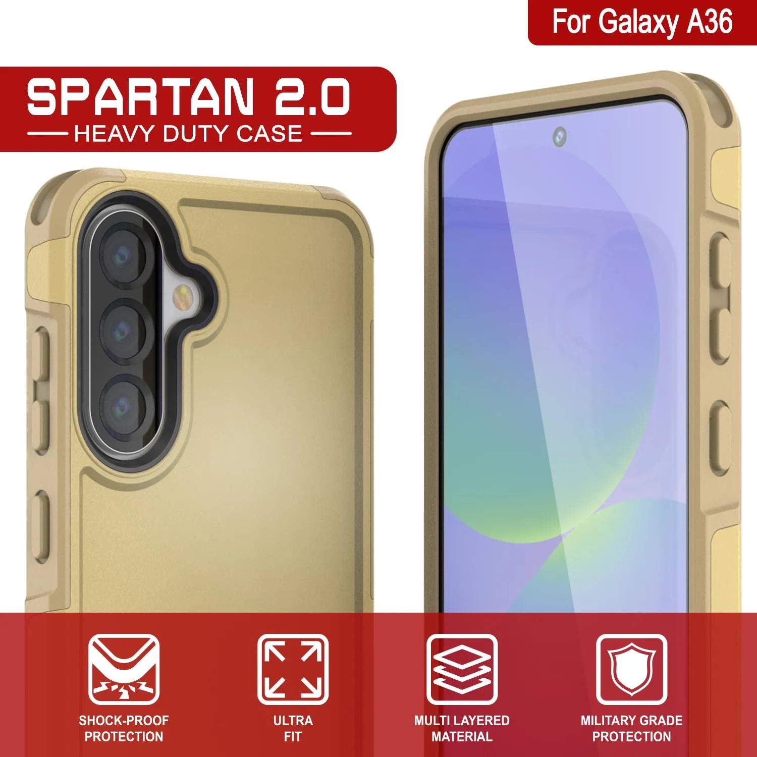 PunkCase Galaxy A36 Case, [Spartan 2.0 Series] Clear Rugged Heavy Duty Cover [Yellow]