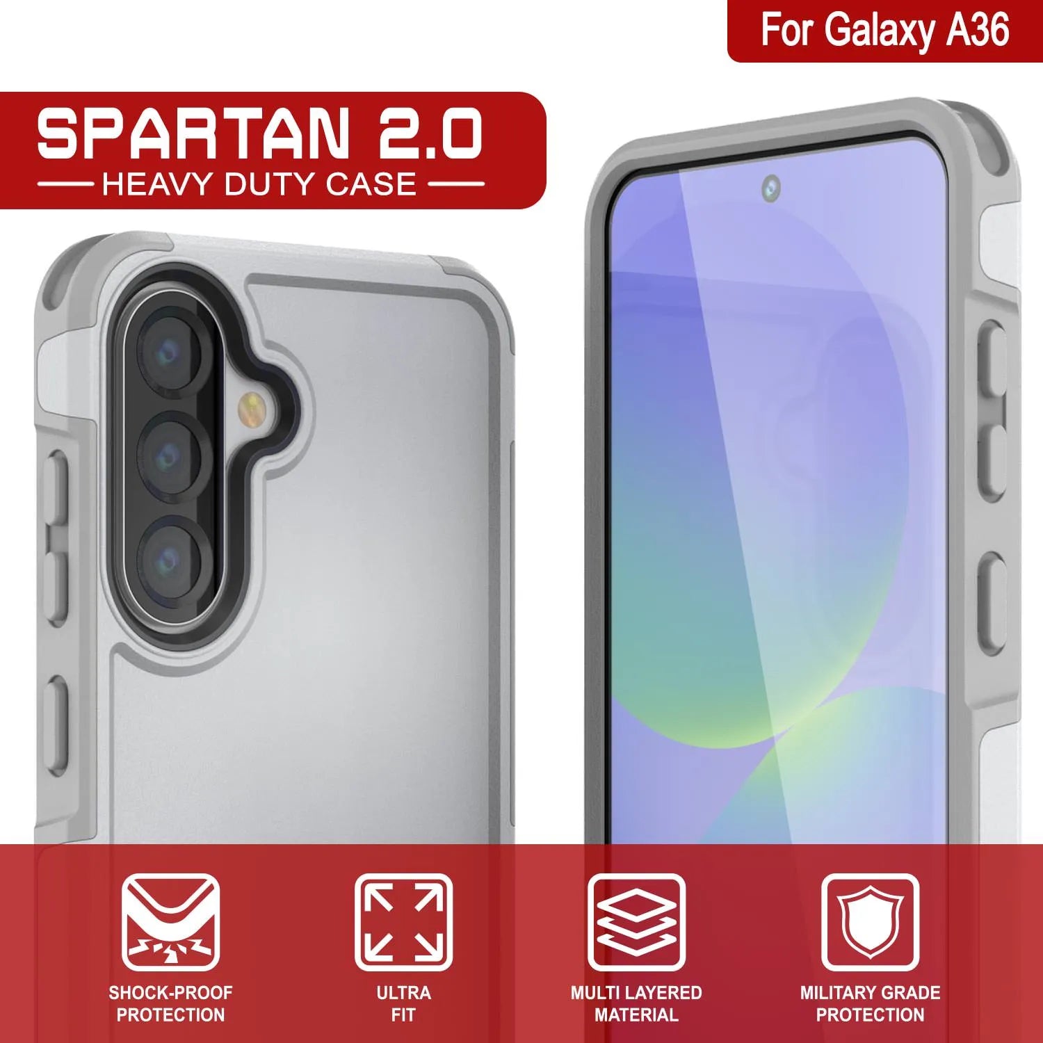 PunkCase Galaxy A36 Case, [Spartan 2.0 Series] Clear Rugged Heavy Duty Cover [White]