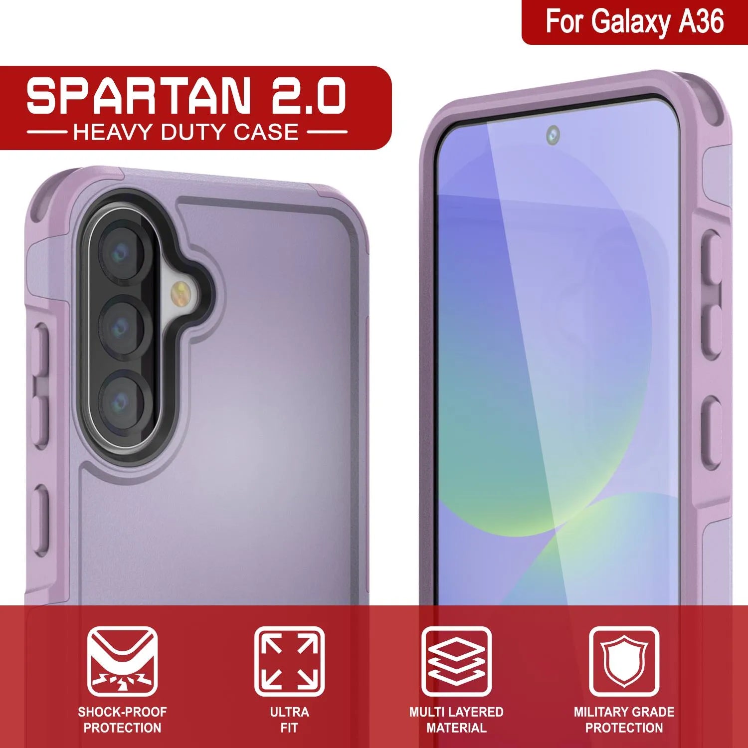 PunkCase Galaxy A36 Case, [Spartan 2.0 Series] Clear Rugged Heavy Duty Cover [Lilac]