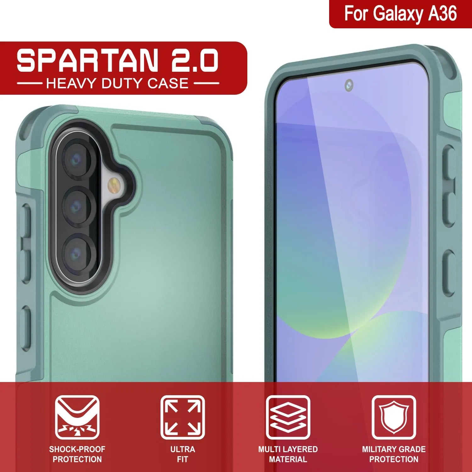 PunkCase Galaxy A36 Case, [Spartan 2.0 Series] Clear Rugged Heavy Duty Cover [Teal]