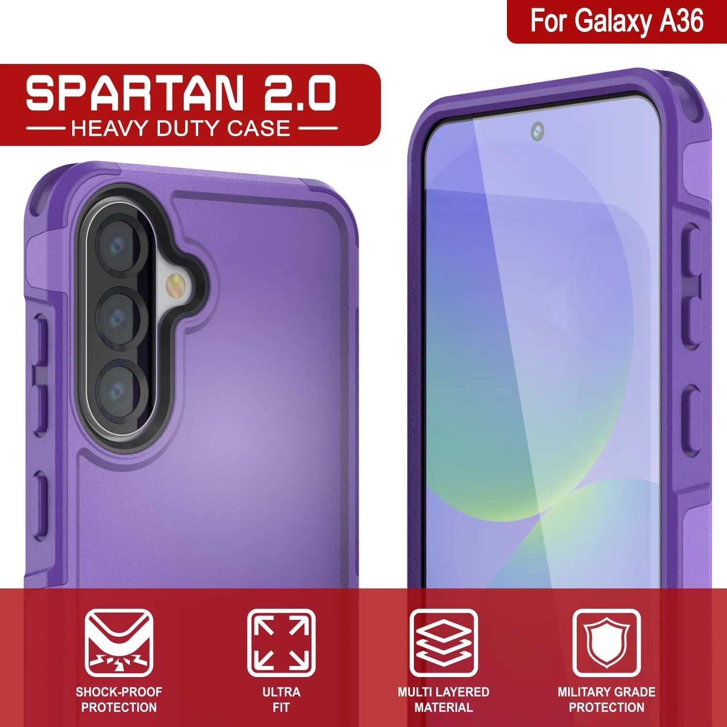 PunkCase Galaxy A36 Case, [Spartan 2.0 Series] Clear Rugged Heavy Duty Cover [Purple]