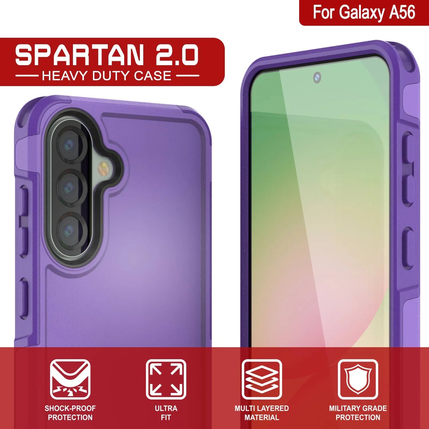 PunkCase Galaxy A56 Case, [Spartan 2.0 Series] Clear Rugged Heavy Duty Cover [Purple]