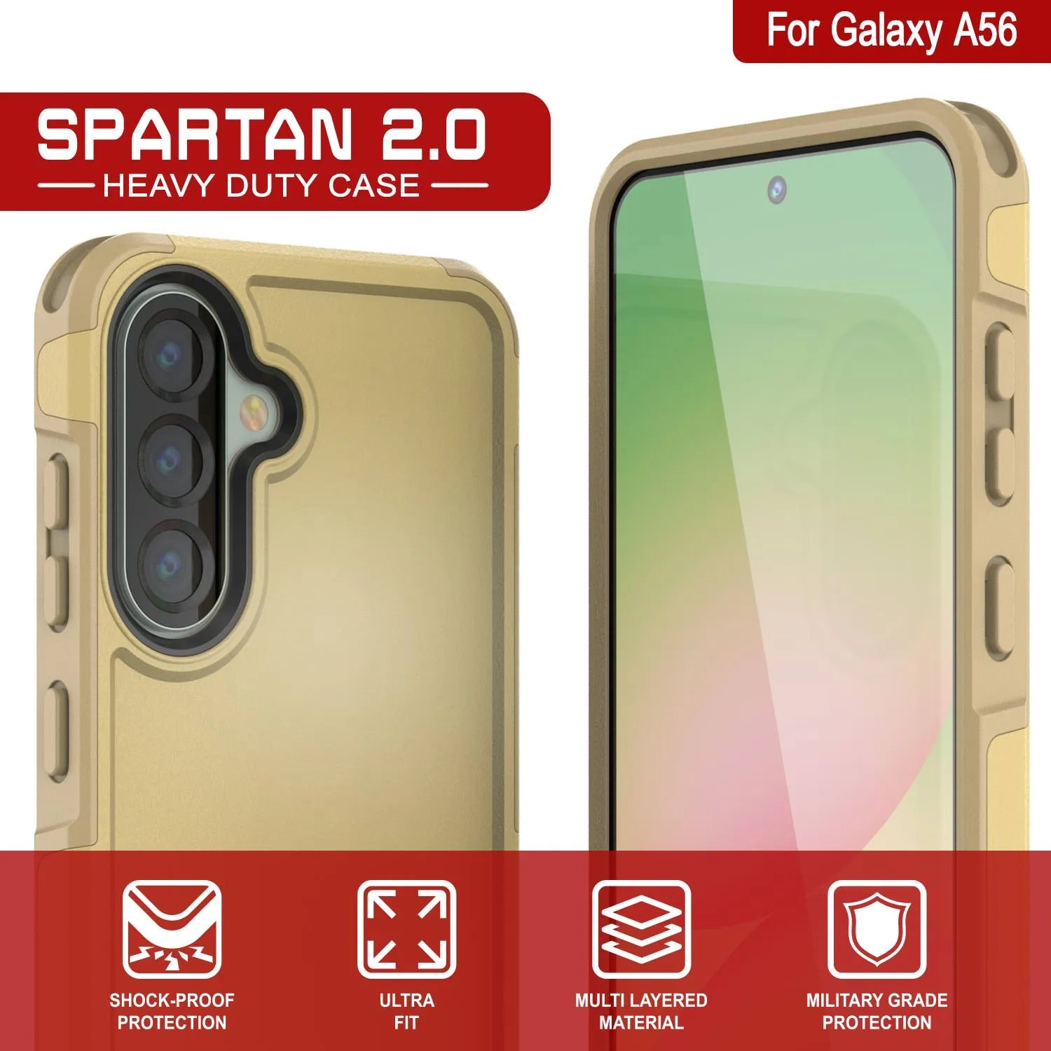 PunkCase Galaxy A56 Case, [Spartan 2.0 Series] Clear Rugged Heavy Duty Cover [Yellow]