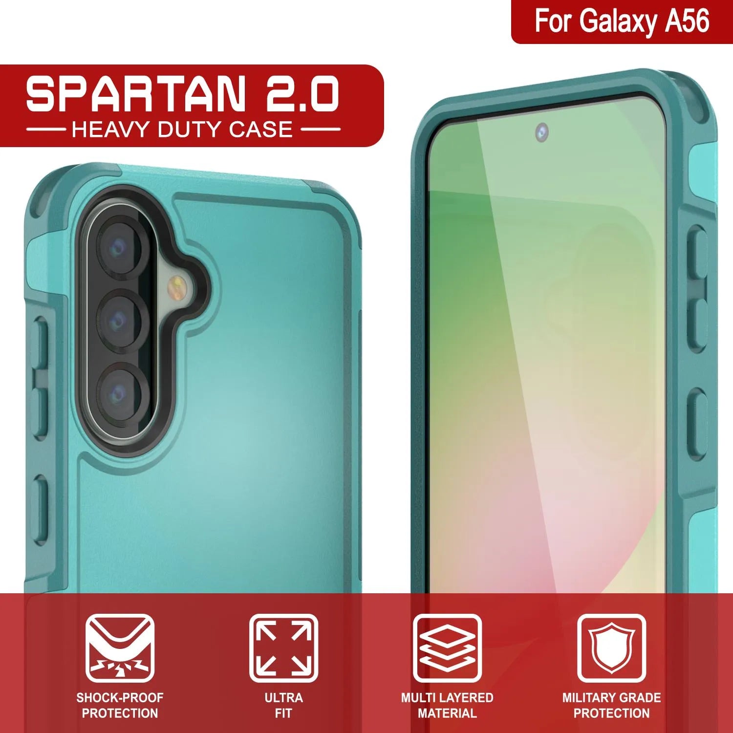 PunkCase Galaxy A56 Case, [Spartan 2.0 Series] Clear Rugged Heavy Duty Cover [Light Blue]