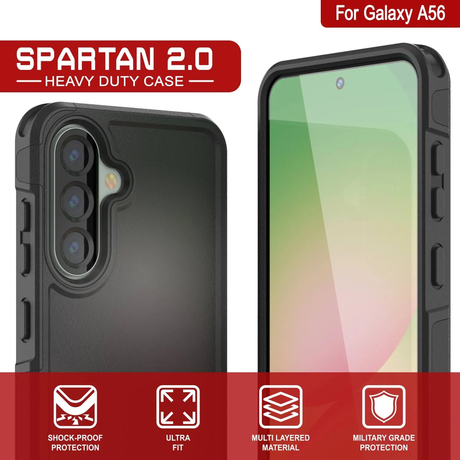 PunkCase Galaxy A56 Case, [Spartan 2.0 Series] Clear Rugged Heavy Duty Cover [Black]